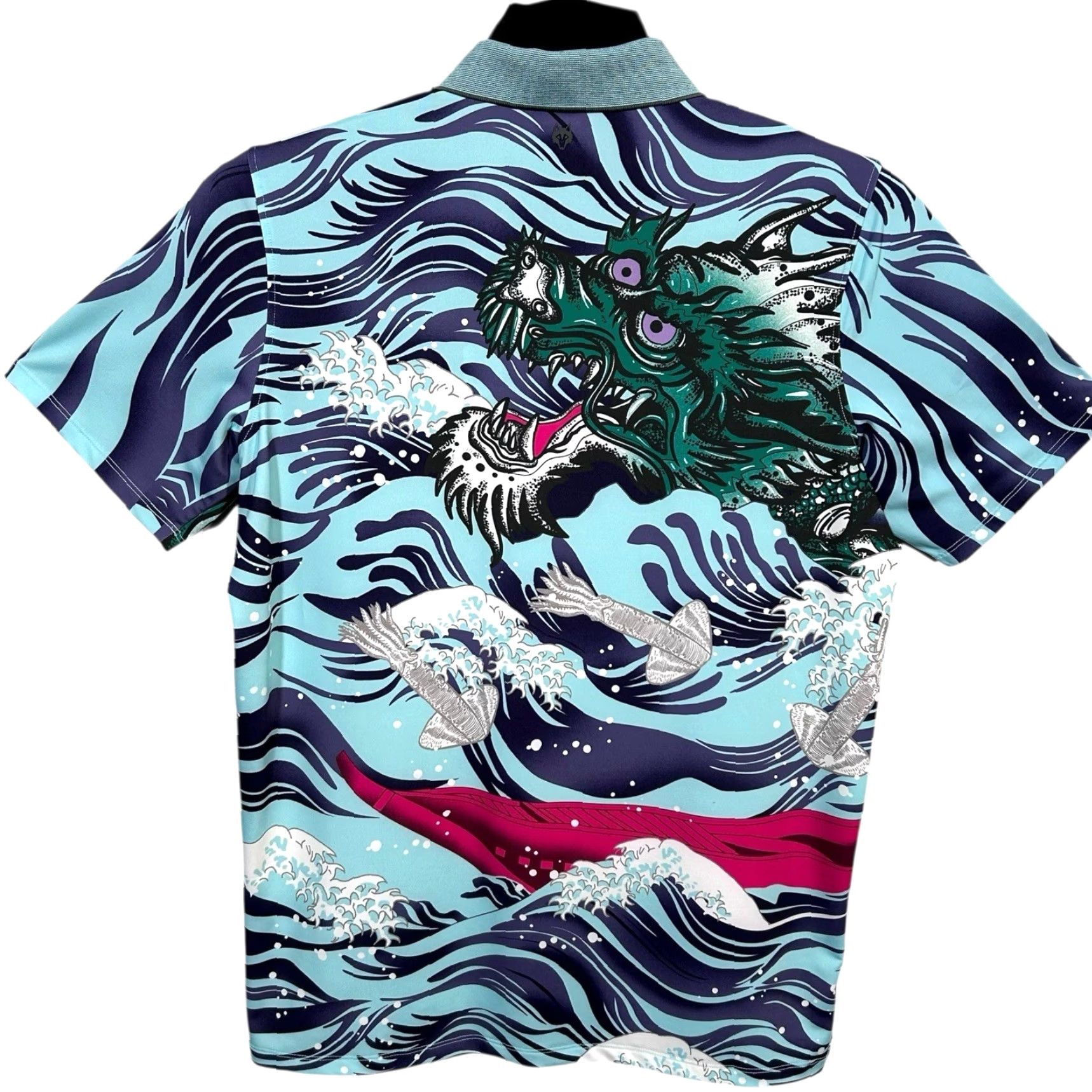Greyson Mythical Sea Polo Shirt Mens L Blue-Multi Graphic Print