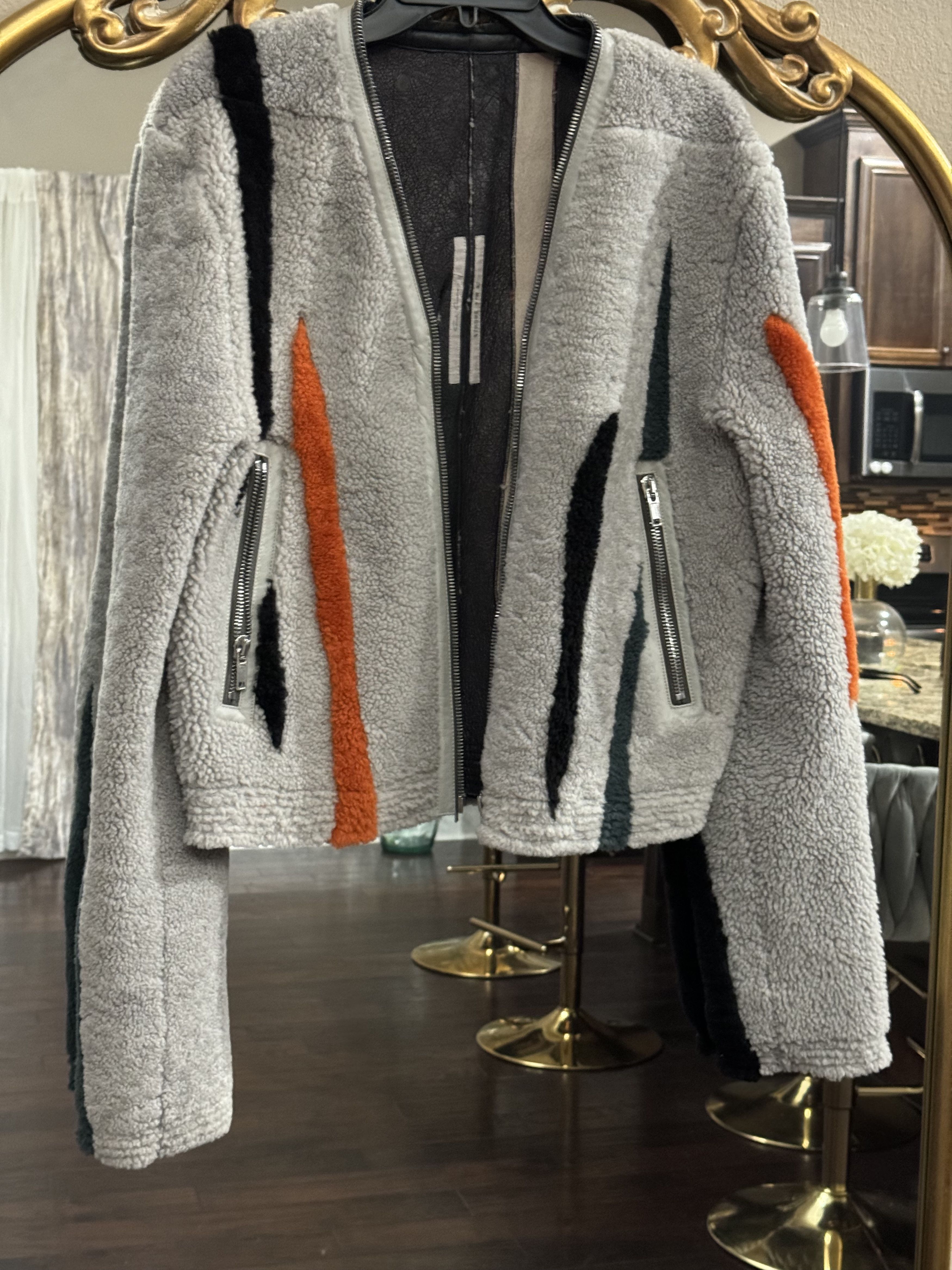 image of Rick Owens Shearling Jacket in Pearl Zebra, Men's (Size Medium)