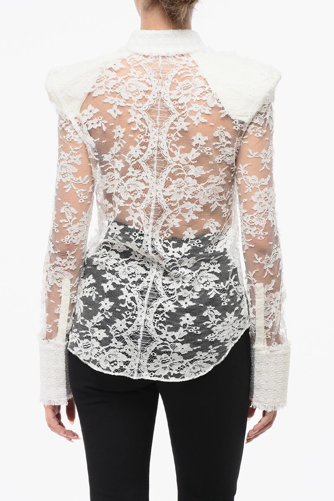 Balmain og1mm0326 Padded Shoulder Straps Lace Blouse in White Size S / US 4 / IT 40 - 2 Thumbnail