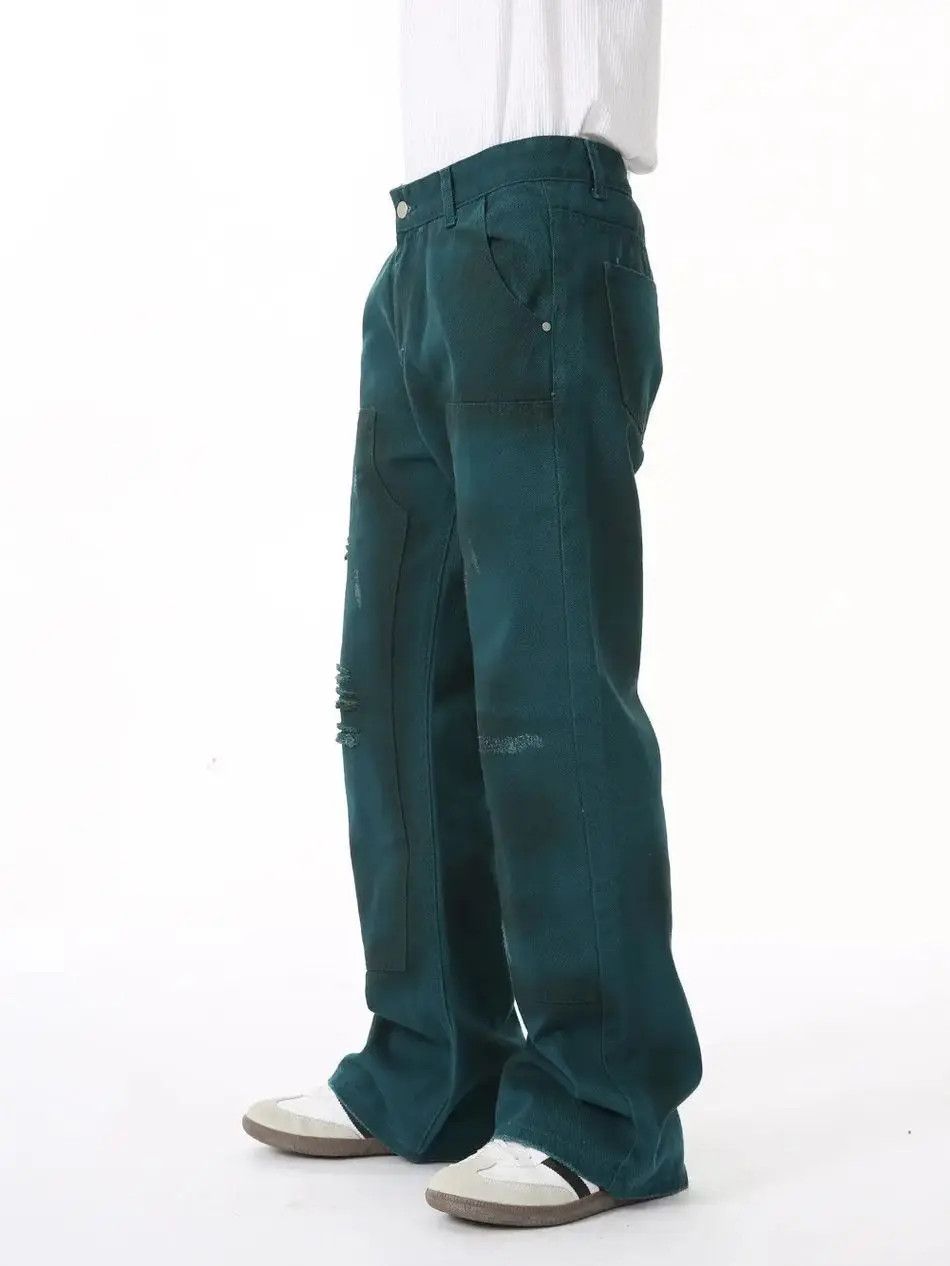 Japanese Brand Retro loose straight leg ripped jeans Size US 32 / EU 48 - 3 Thumbnail