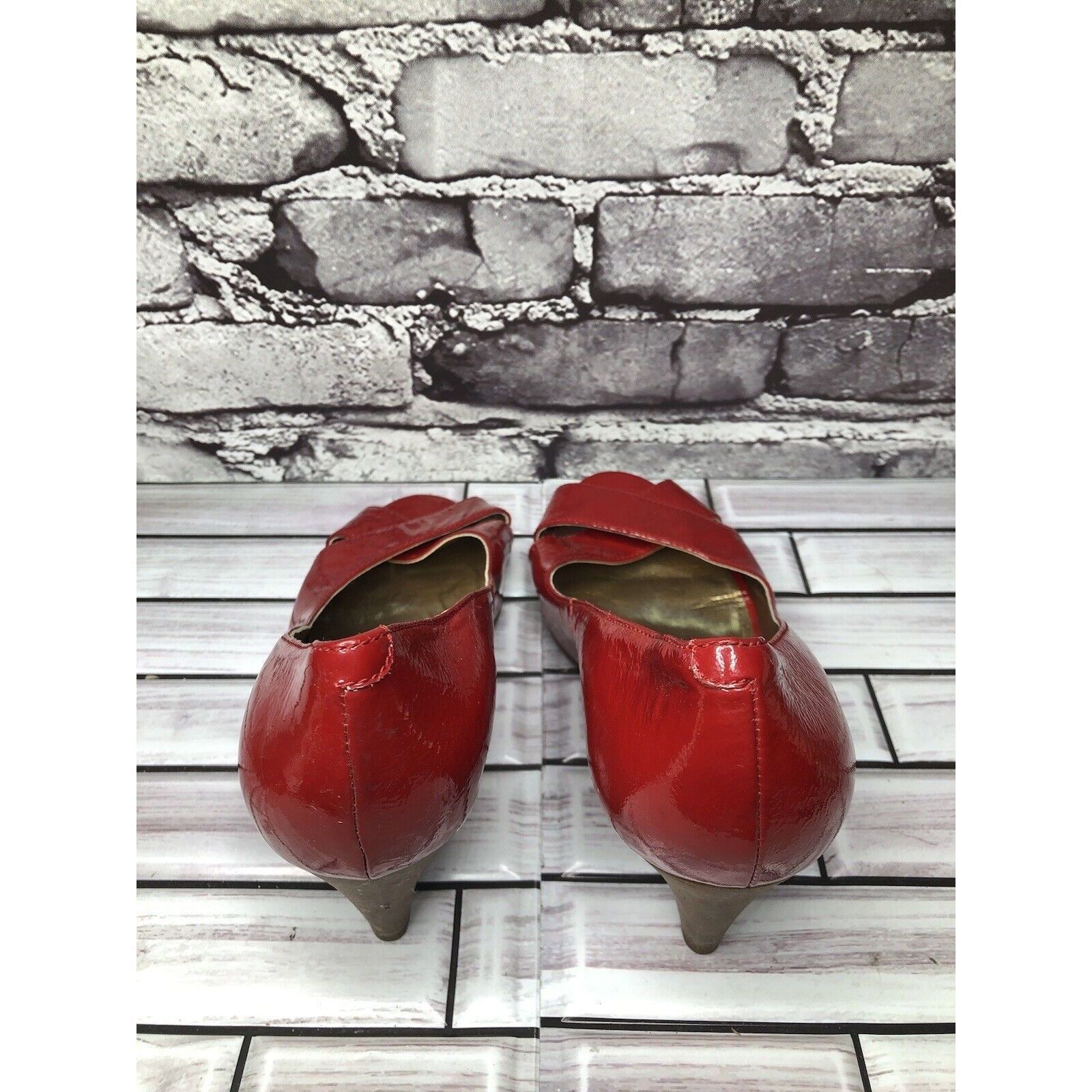 Ecco Ecco Red Patent Leather Peep Toe High Stacked Wooden Heels W Size US 7.5 / IT 37.5 - 12 Thumbnail