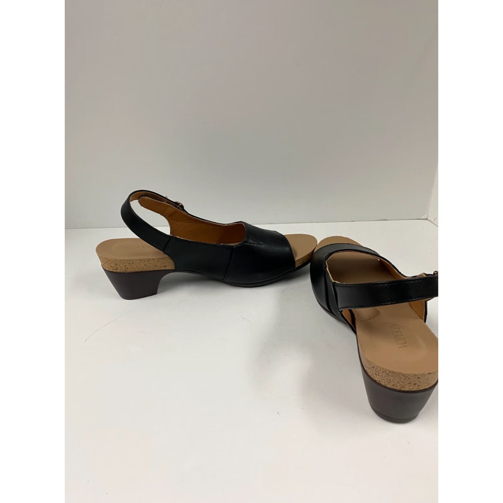 Vintage Voperin Womens Pumps Black Leather Open Toe Strap Buckle High Heel Block 3-3.9 in US 9 EU 40 AU 9 UK 7 Size Size US 10 / IT 40 - 6 Thumbnail