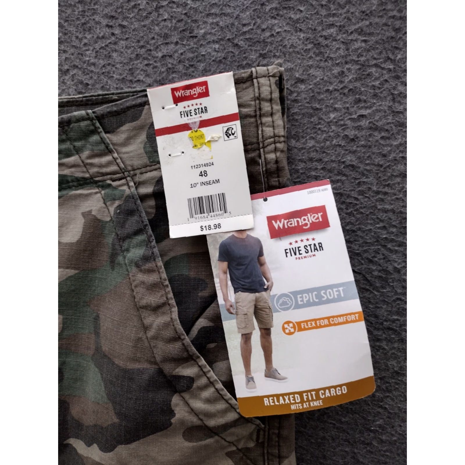 Wrangler Wrangler Cargo Shorts Camo 48 Men's Relaxed Inseam 10" Elastic Drawstring Pockets Cotton Polyester Cotton Blend Clothing Casual 90s Mens Size US 32 / EU 48 - 6 Thumbnail