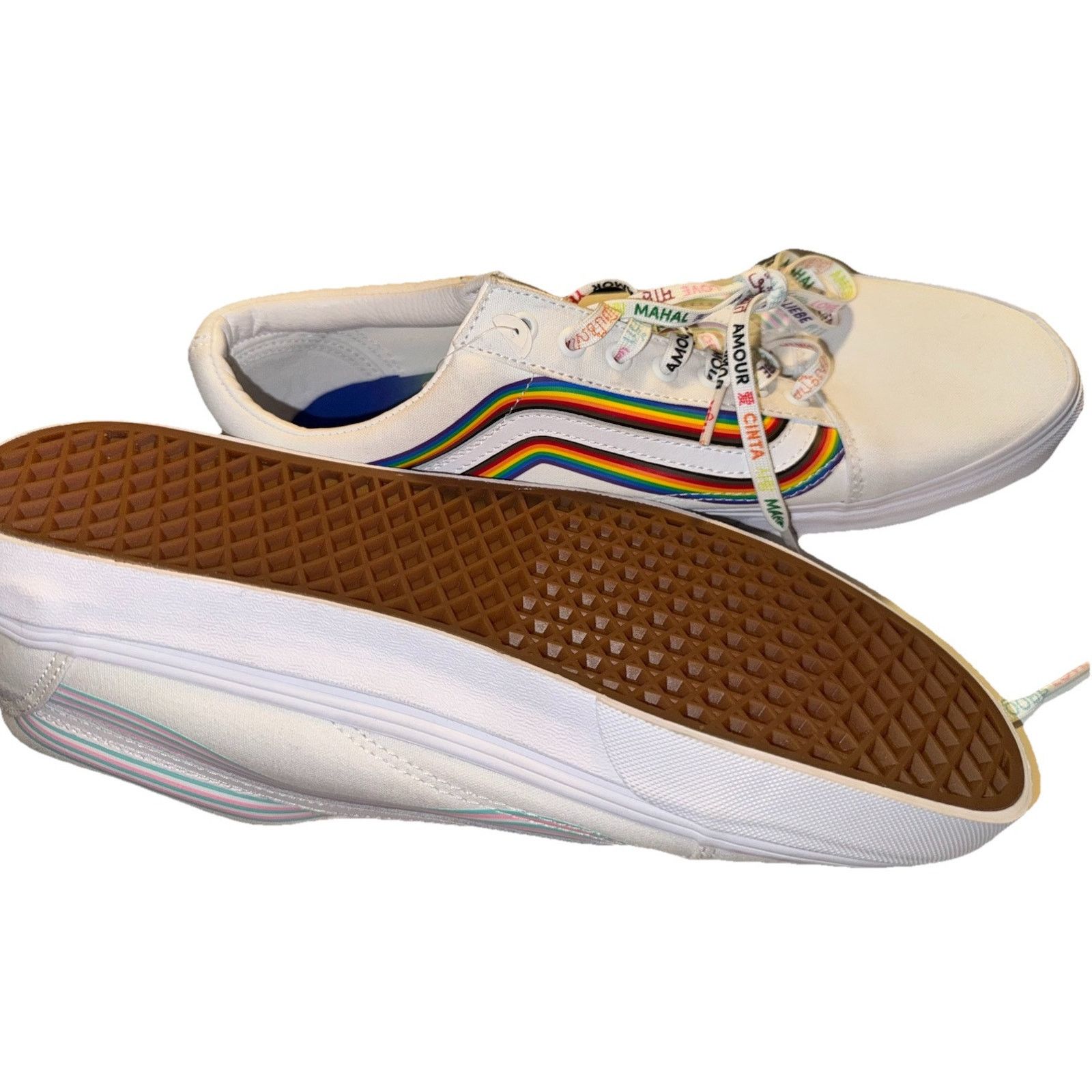 Vans VANS OLD SKOOL PRIDE RAINBOW SKATE SNEAKER White Rainbow EUC Size US 12 / IT 42 - 4 Thumbnail