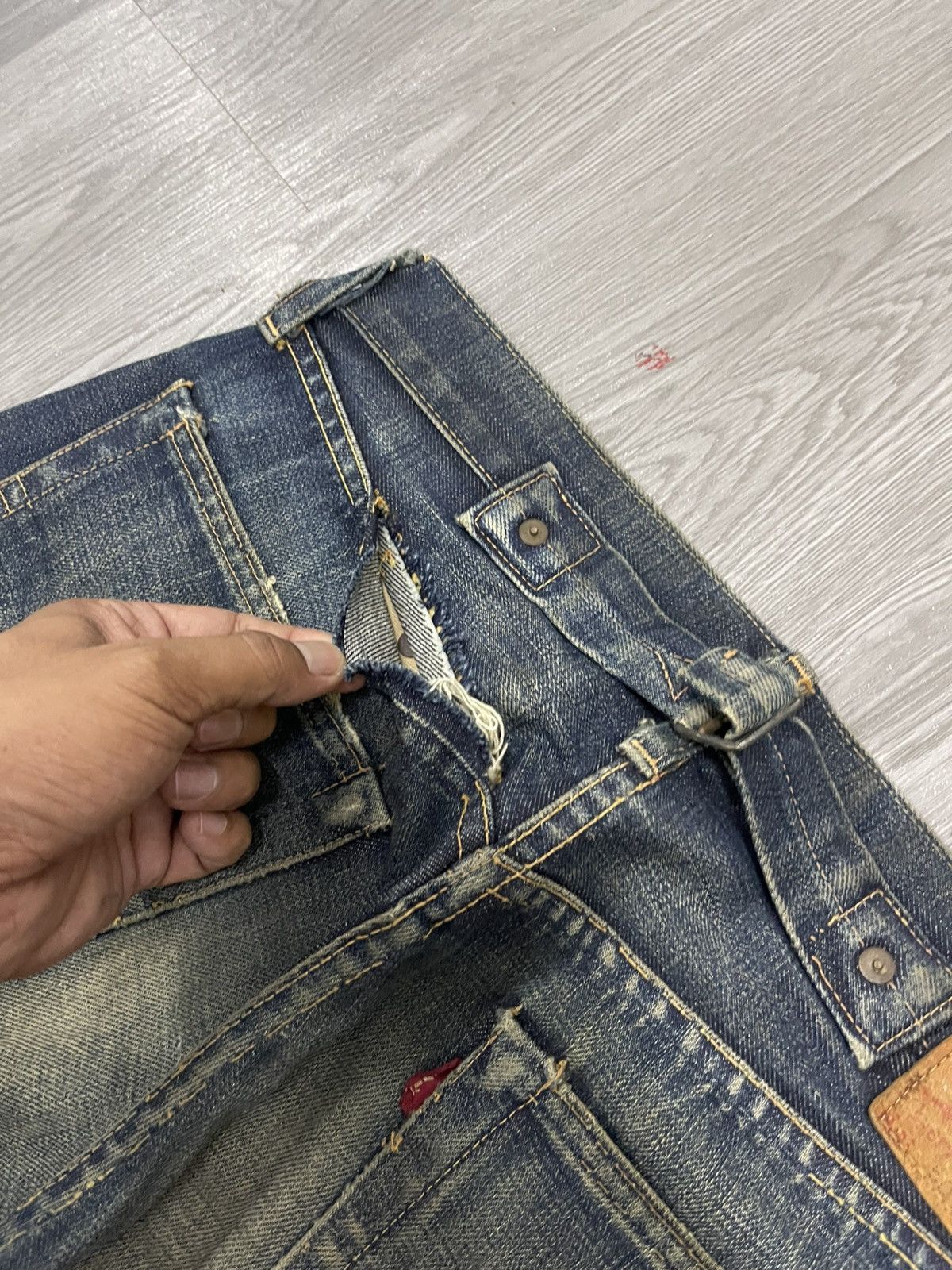 Levi's Vintage Clothing Levi’s 501xx Big E Buckle Back Selvedges distressed denim Size US 29 - 13 Thumbnail