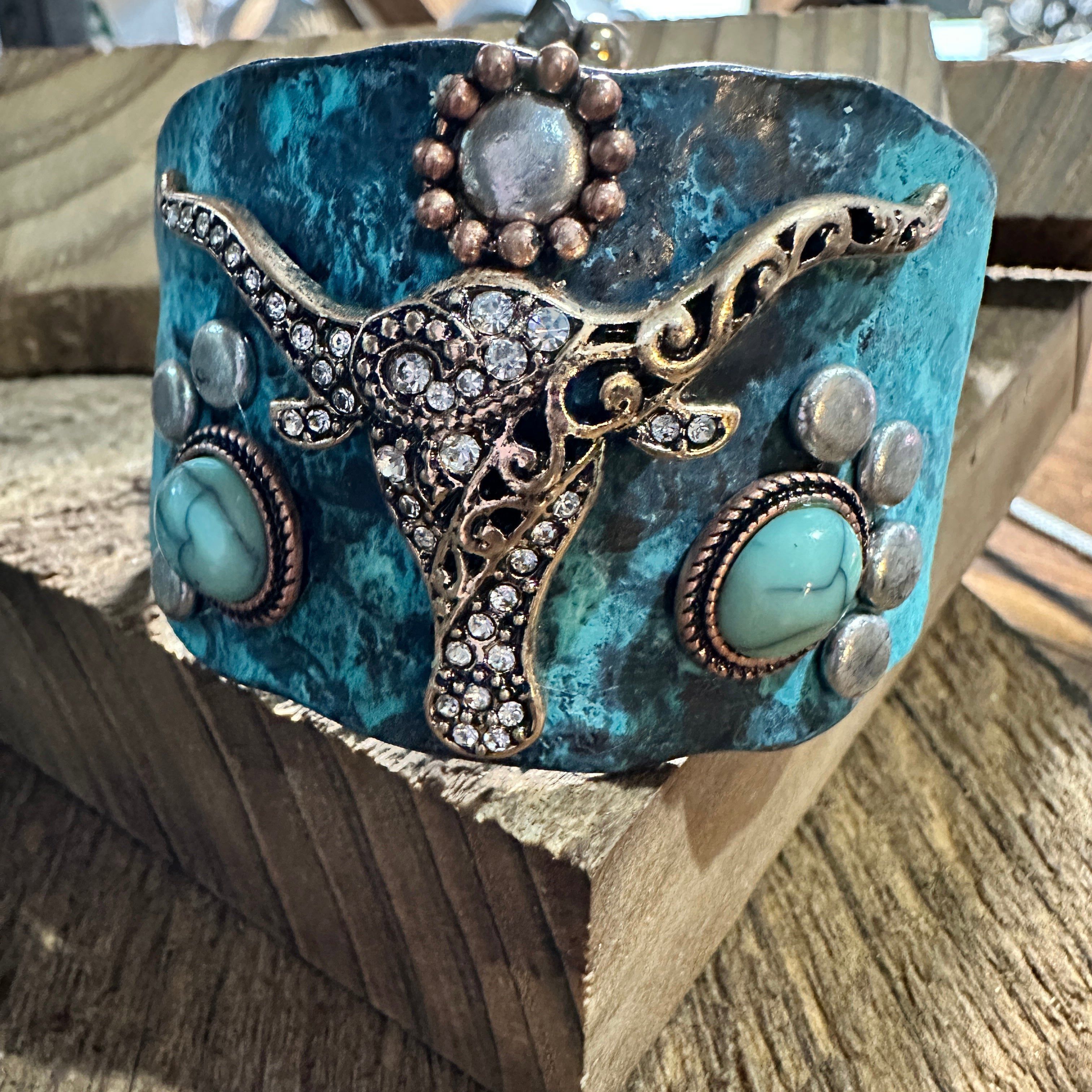 Other Longhorn Turquoise Western Bracelet Cuff with Vintage Patina Size ONE SIZE - 1 Thumbnail