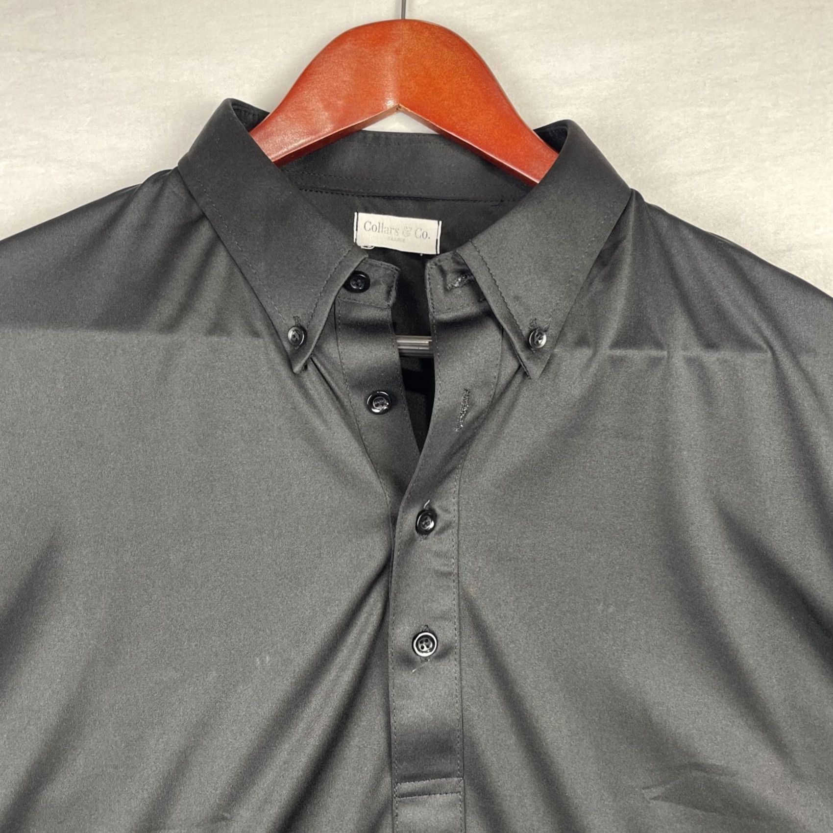 CO Collars & Co Shirt Mens XL Black Polo Button Down Dress Collar Preppy Stretch Size 46R - 3 Thumbnail