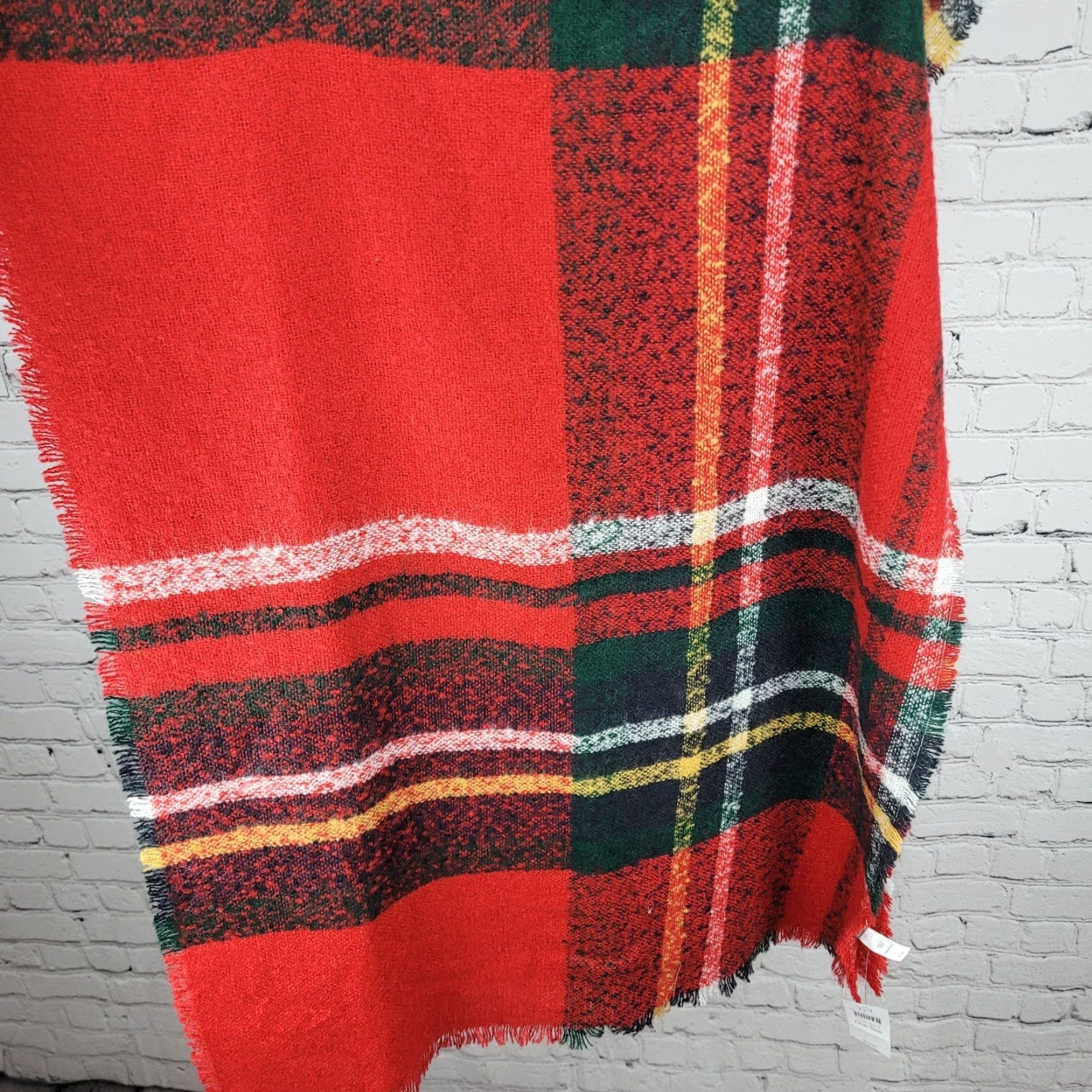 J. Jill NWT J. Jill Cherry Red Multicolor Plaid Fringe Soft Rectangle Scarf 72x25 Size ONE SIZE - 7 Thumbnail