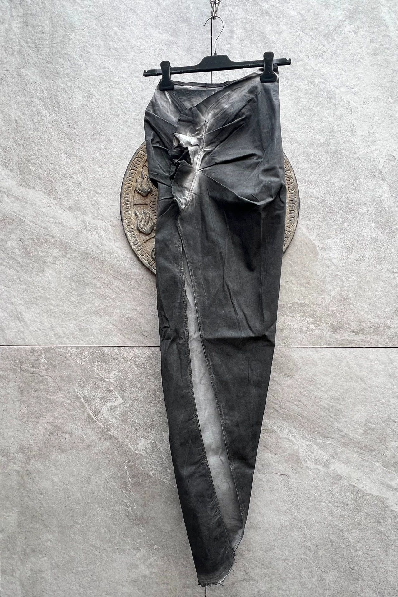 Rick Owens Rick Owens 24s Dark Grey Wax Coated High Split Denim Dress -DMC Size US 29 - 1 Thumbnail