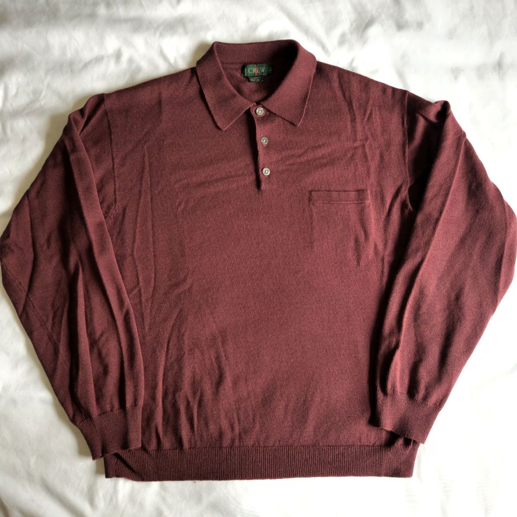 J.Crew VINTAGE J.CREW Polo Shirt Long Sleeve Maroon Red LG Wool Cotton Pocket Mens 90s Polo Sweater Size US L / EU 52-54 / 3 - 2 Thumbnail
