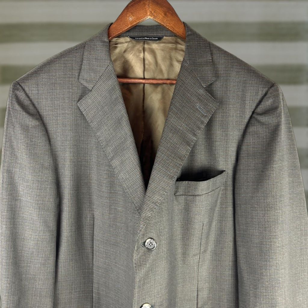 Samuelsohn Sport Coat Men 44 Long Gray Wool Three-Button Micro Houndstooth - Big & Tall - Wool Suit Jacket for Business Formal Wedding (Notch Lapel) - 2 Piece Set