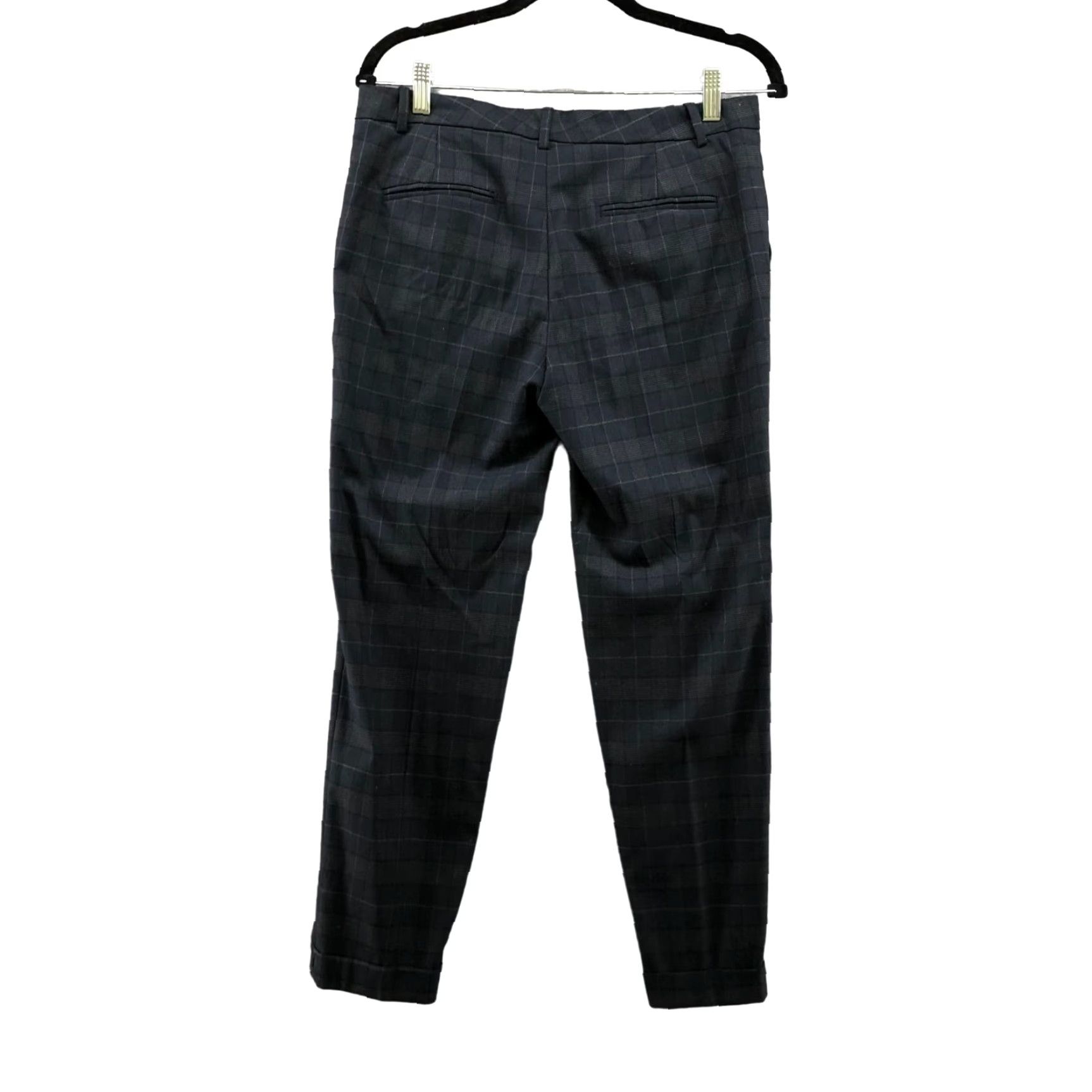 Zara Zara Dress Pants Womens S Mid Rise Navy Blue Plaid Tapered Ankle Cuffed Dress Pants Size 28" / US 6 / IT 42 - 2 Thumbnail
