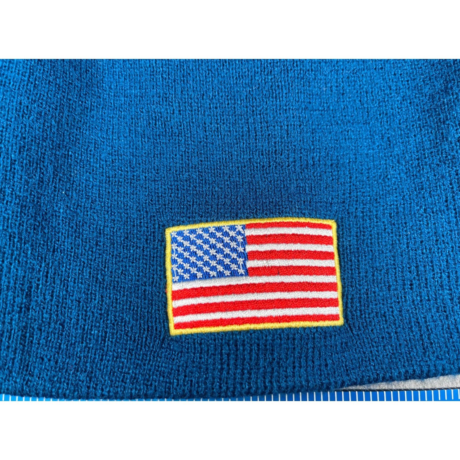 Vintage USA Flag Beanie Hat Unbranded Adult Blue Knit 100% Poly Acrylic Unisex Adults Eagle Flag Logo 90s? Size ONE SIZE - 2 Thumbnail