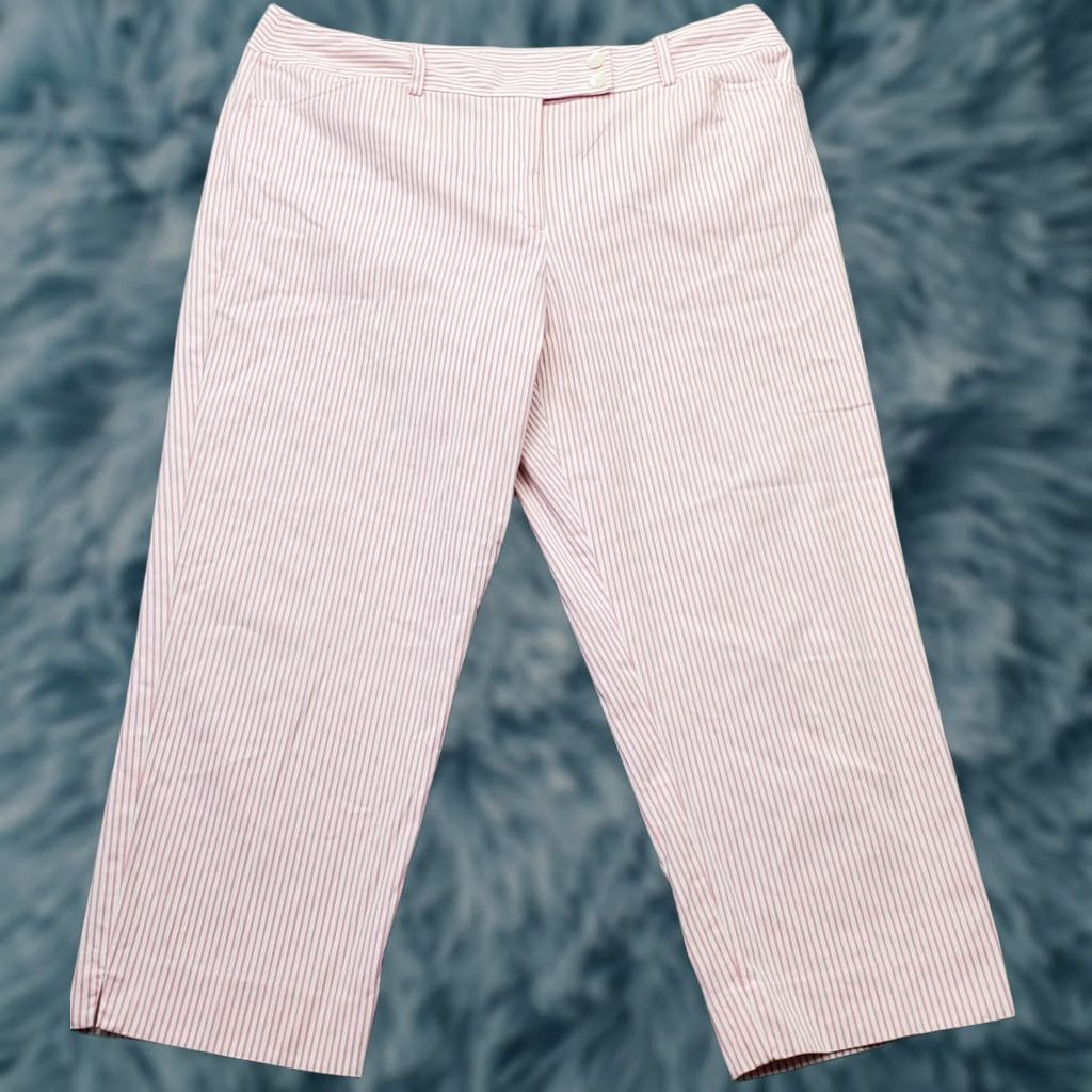 Jones New York Jones New York Womens Cropped Pants 16 Multi Striped Cotton Stretch Ankle Slit Size 38" / US 16 / IT 52 - 1 Thumbnail