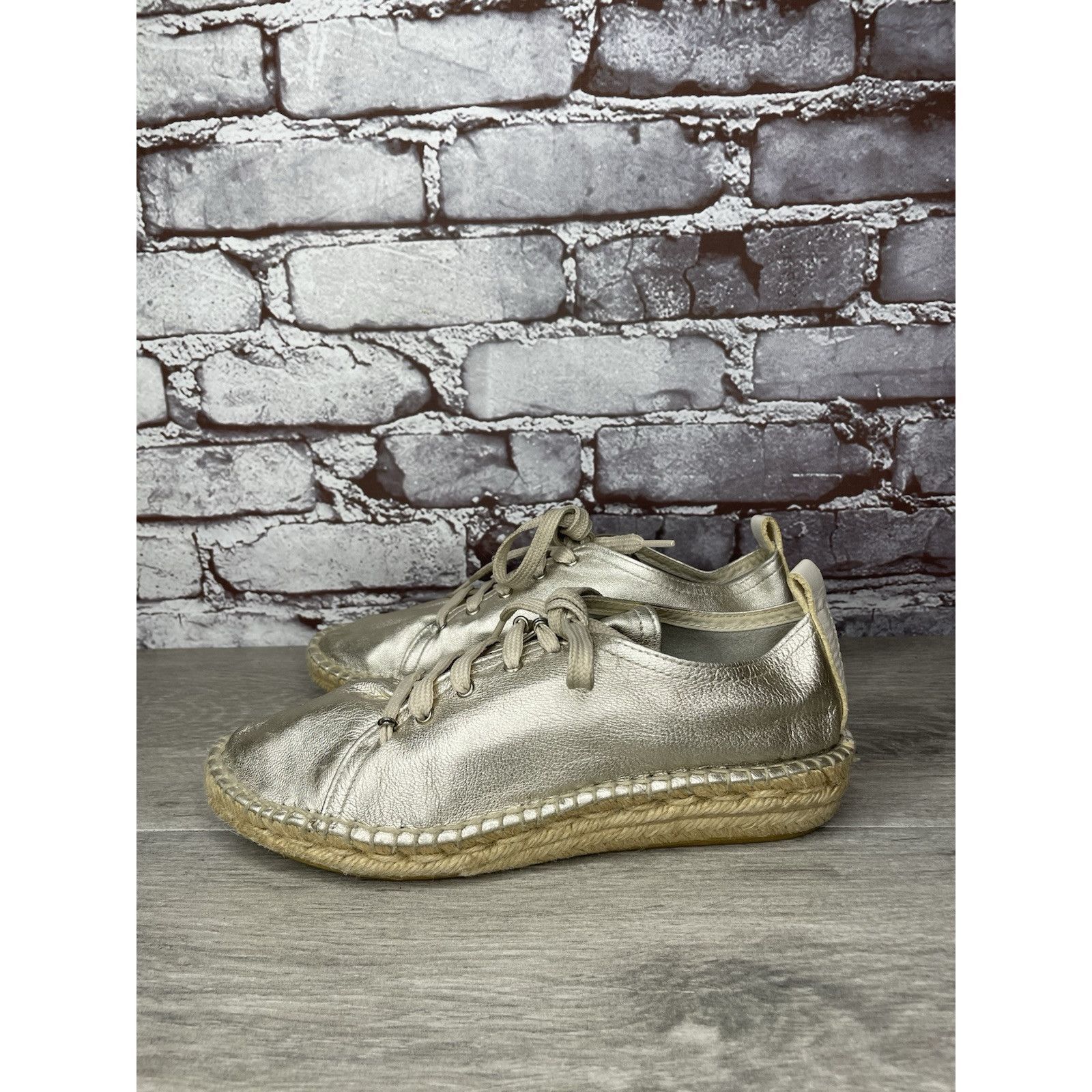 Other Maypol Silver Leather Espadrilles Casual Lace Up Shoes Women Size US 7.5 / IT 37.5 - 14 Thumbnail