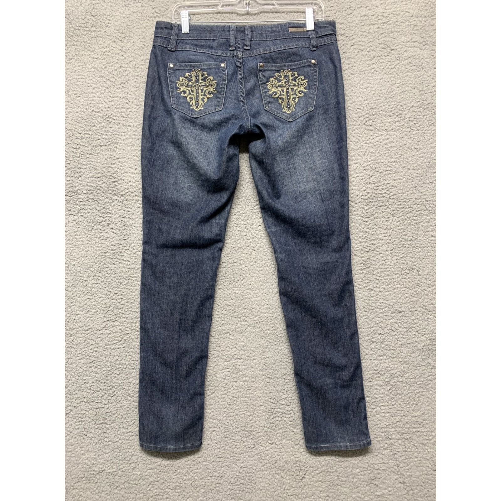 Vintage ZD Blue Jeans Womens Size 9 Low Rise 33W x 31.5L Dark Wash Rivets Embellished Jeans Womens Slim Straight 5-Pocket ZD Size 30" / US 8 / IT 44 - 4 Thumbnail