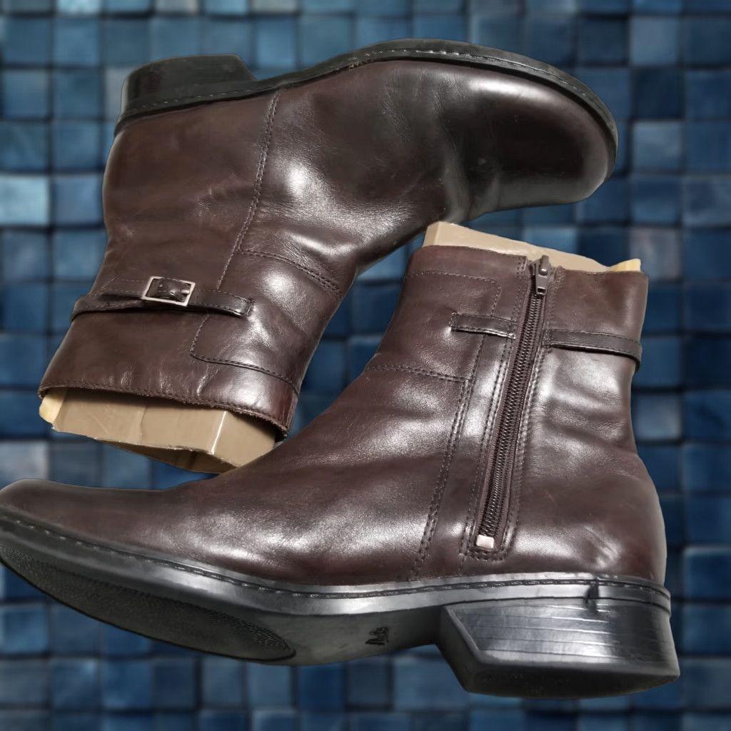 Clarks Leather Ankle Boots, Women 6.5, Brown, Side Zip Buckle, Low Heel Shoes, Casual, Equestrian, Womens