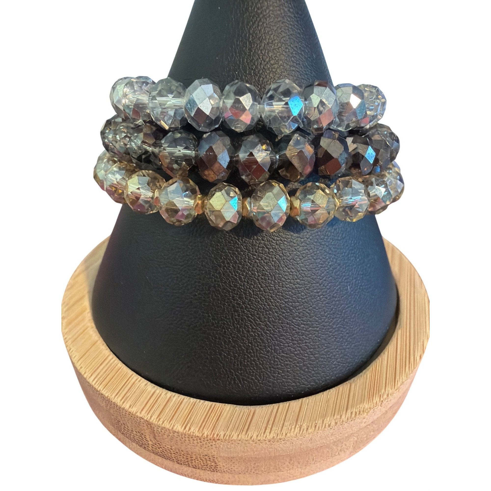 Other Set of 3 Glass Faceted Bead Bracelets Clear Smoky Stack Clas Size ONE SIZE - 1 Thumbnail
