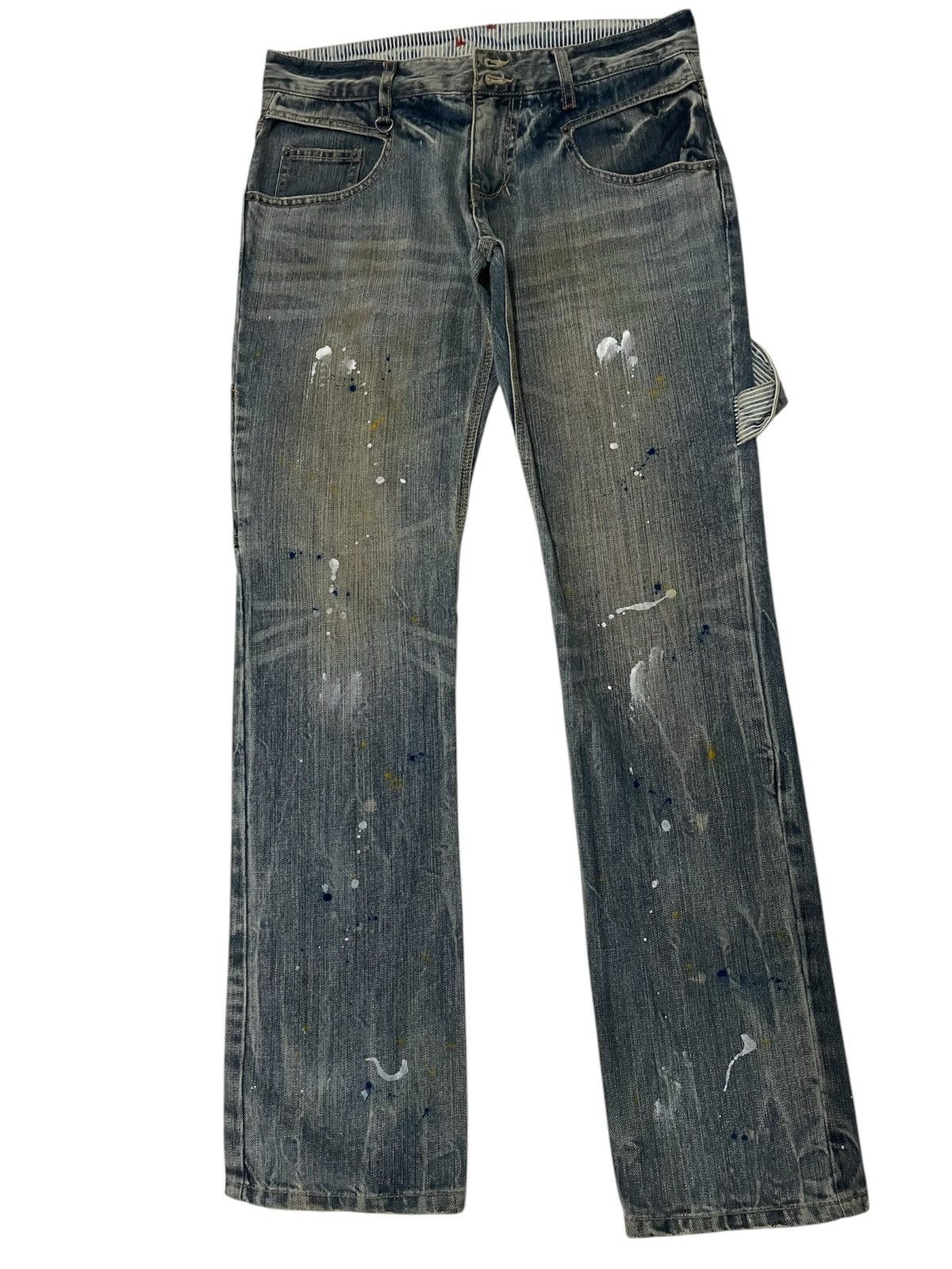 Japanese Brand × PPFM × Seditionaries Offer☄️PPFM carpenters paint splatter buckle back denim jeans Size US 32 / EU 48 - 2 Thumbnail