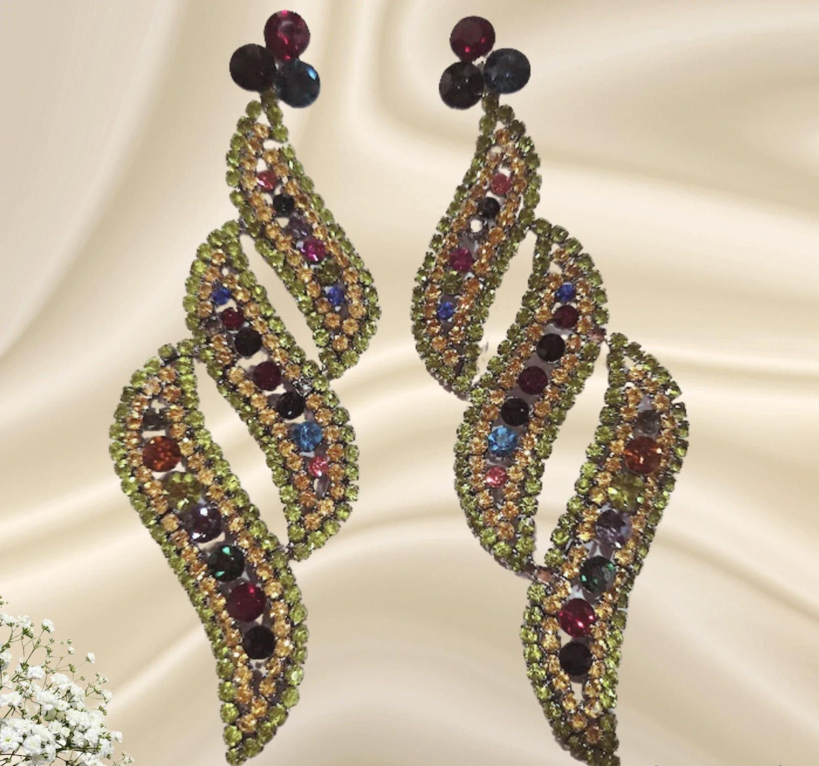 Other 5.2" Long Rhinestone Dangle Earrings Pierced Pageant NEW Size ONE SIZE - 1 Thumbnail