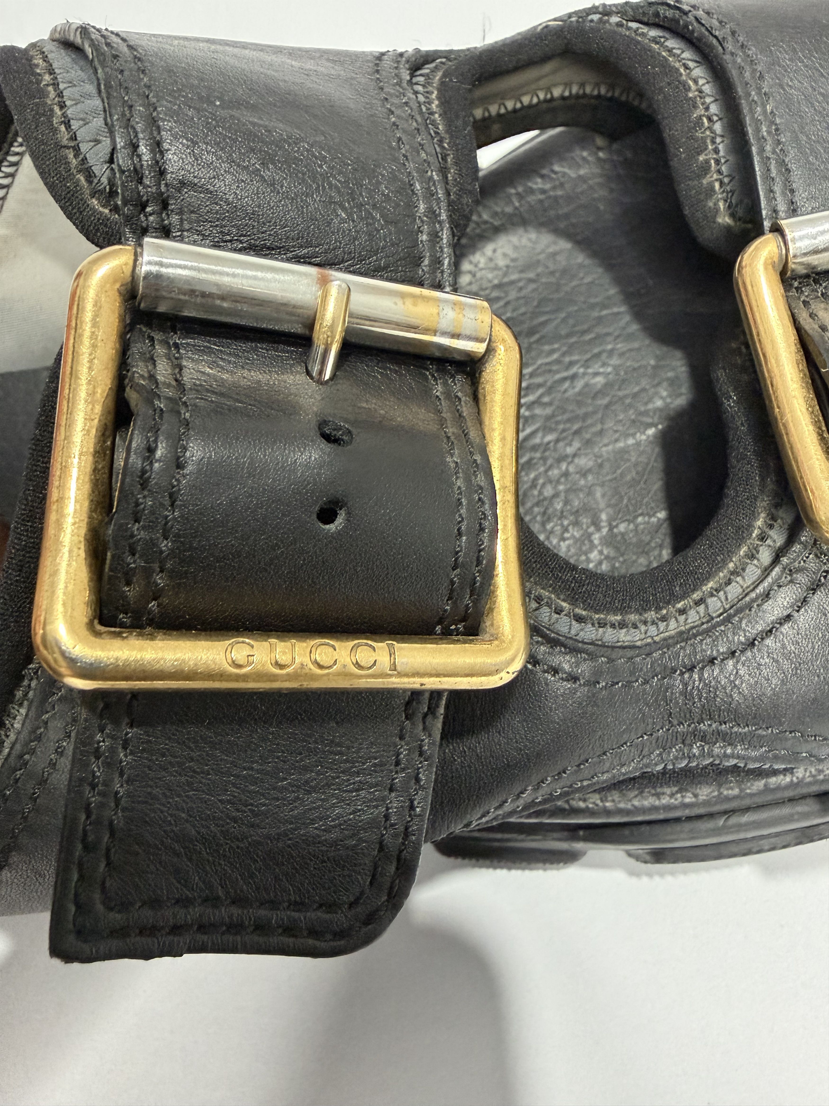 Gucci Gucci Black Leather Aguru Buckle Flat Slides Size US 9.5 / EU 42-43 - 4 Thumbnail