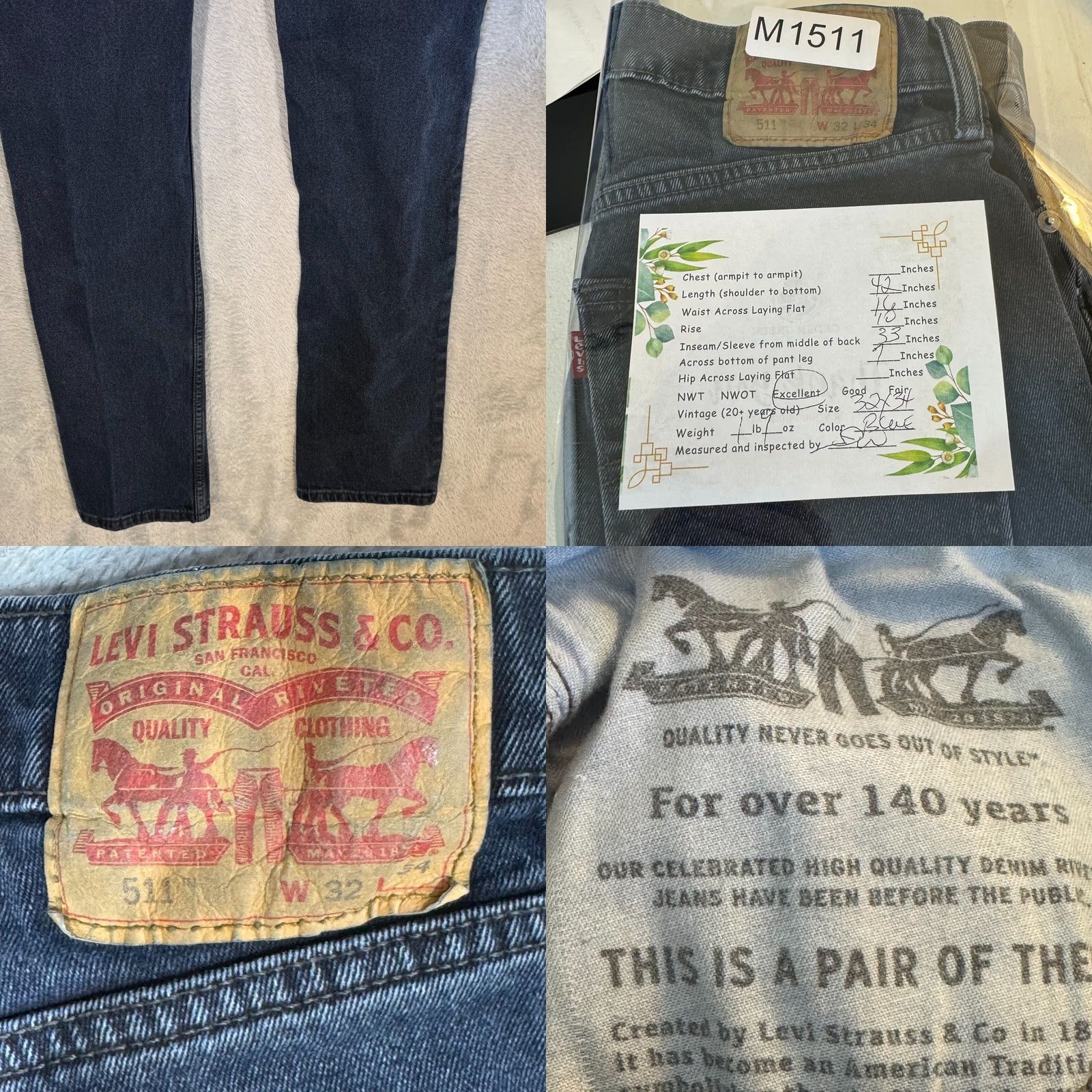 Levi's Levi’s 511 Men’s Jeans 32x34 Slim Straight Black Denim Stretch Waist 32 Inseam 34 Regular Pattern Solid Cotton Spandex Jeans Mens Size US 32 / EU 48 - 8 Thumbnail