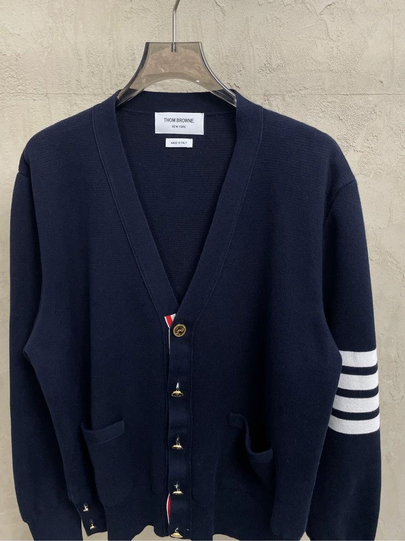 Thom Browne Thom browne Dark blue gold buckle four-striped knitted card Size US L / EU 52-54 / 3 - 3 Thumbnail