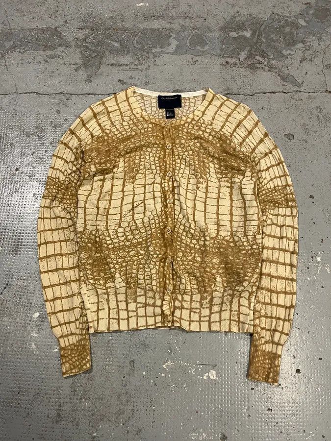 Roberto Cavalli 2000s Roberto Cavalli Crocodile Effect White & Beige Cardigan Size S / US 4 / IT 40 - 1 Thumbnail
