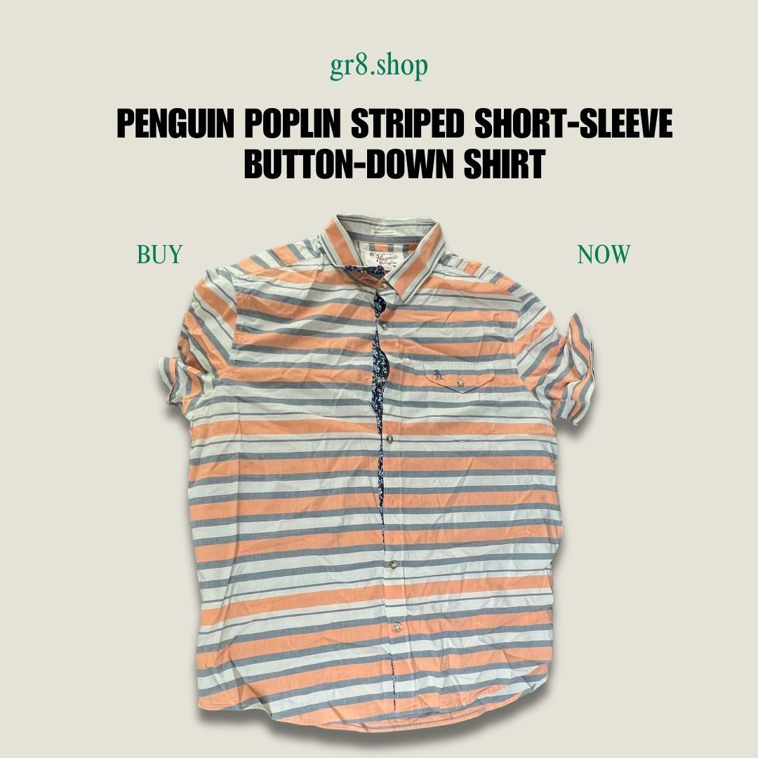 Original Penguin PENGUIN Poplin Striped Short-Sleeve Button-Down Shirt Casual Size US XL / EU 56 / 4 - 1 Thumbnail