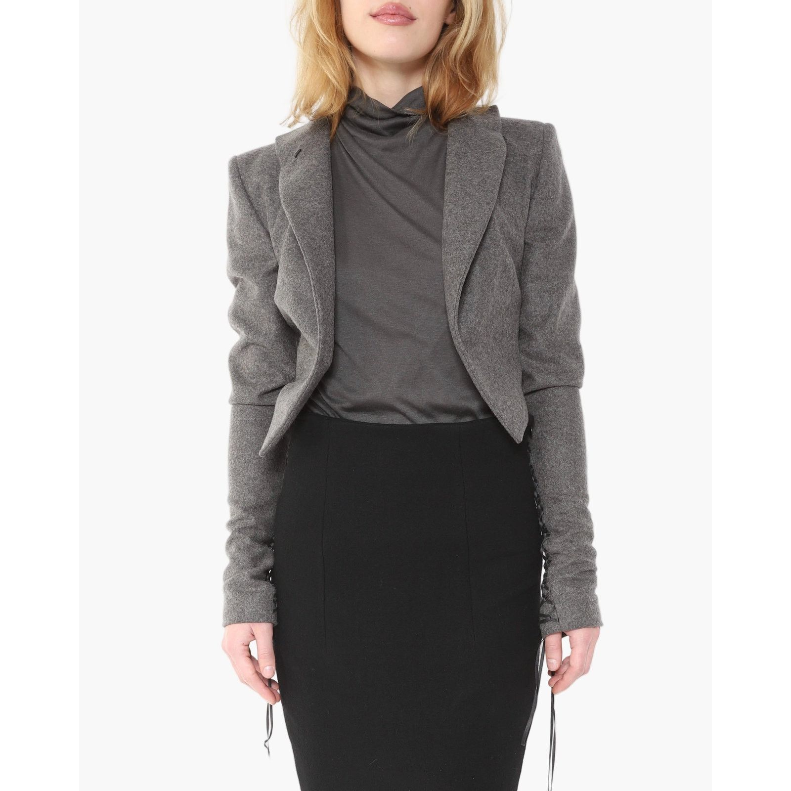 Haider Ackermann FW08 Cropped Jacket with Lacing Detail in Grey Wool Size XS / US 0-2 / IT 36-38 - 1 Thumbnail