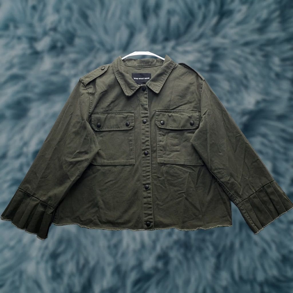 Vintage Who What Wear Jacket Womens L Green Cotton Collared Snap Front Shacket Casual Size L / US 10 / IT 46 - 1 Thumbnail