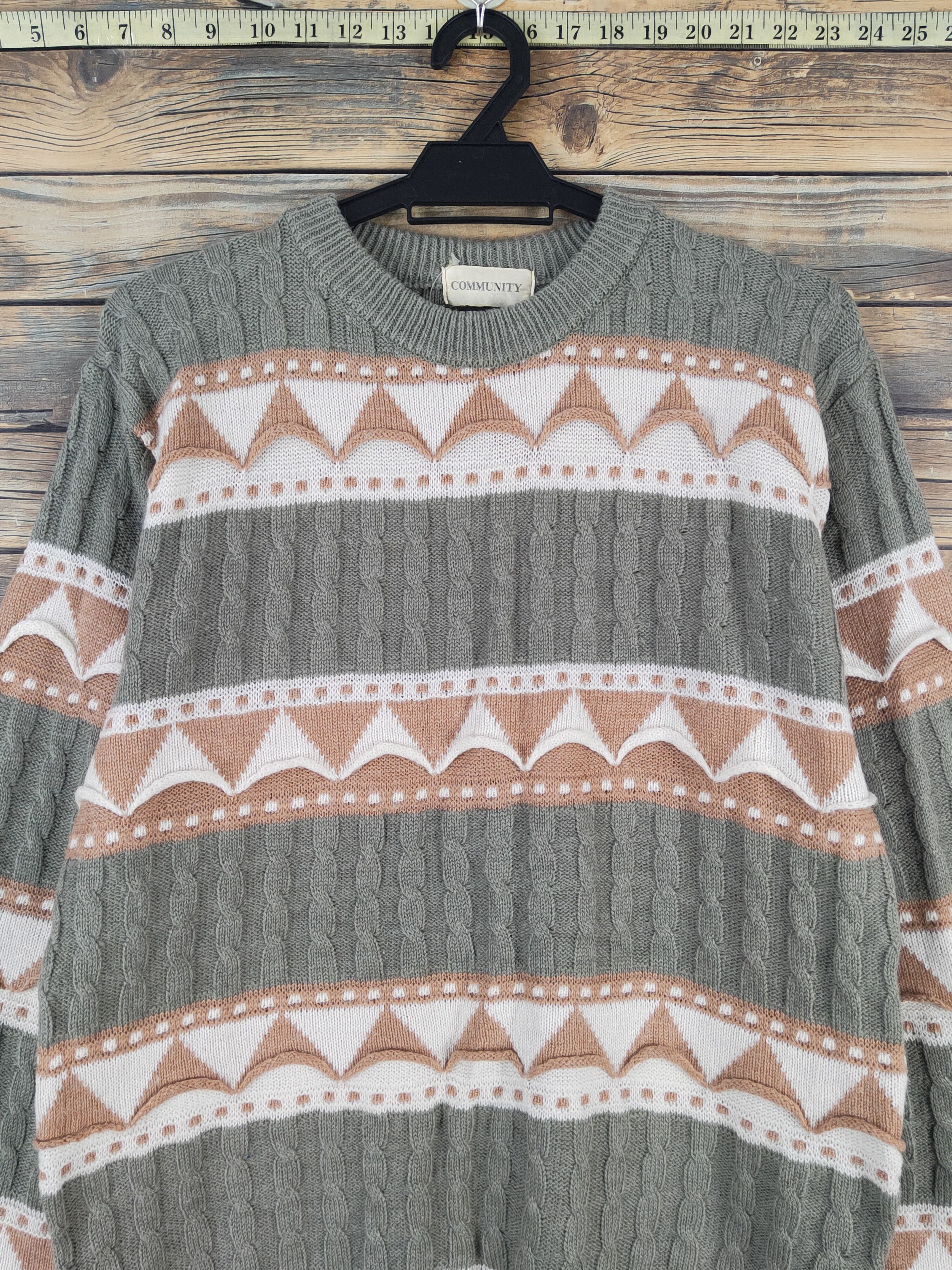 Aran Isles Knitwear Community Green Brown Knitwear Sweatshirts #W1092 Size US M / EU 48-50 / 2 - 2 Thumbnail