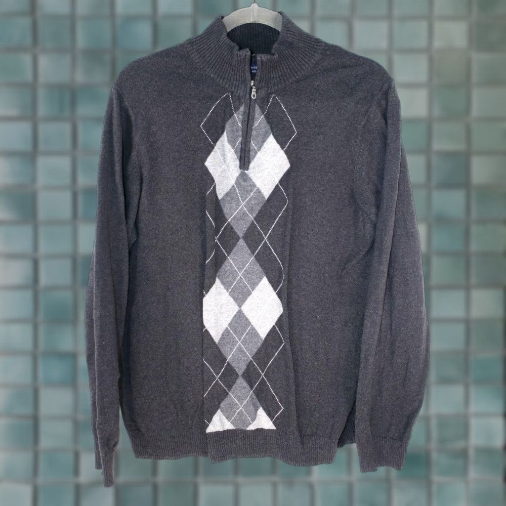 Croft & Barrow CROFT & BARROW Argyle Sweater 1/4 Zip Pullover Men's Large Gray Long Sleeve High Neck 80s 90s Classic Size US L / EU 52-54 / 3 - 1 Thumbnail