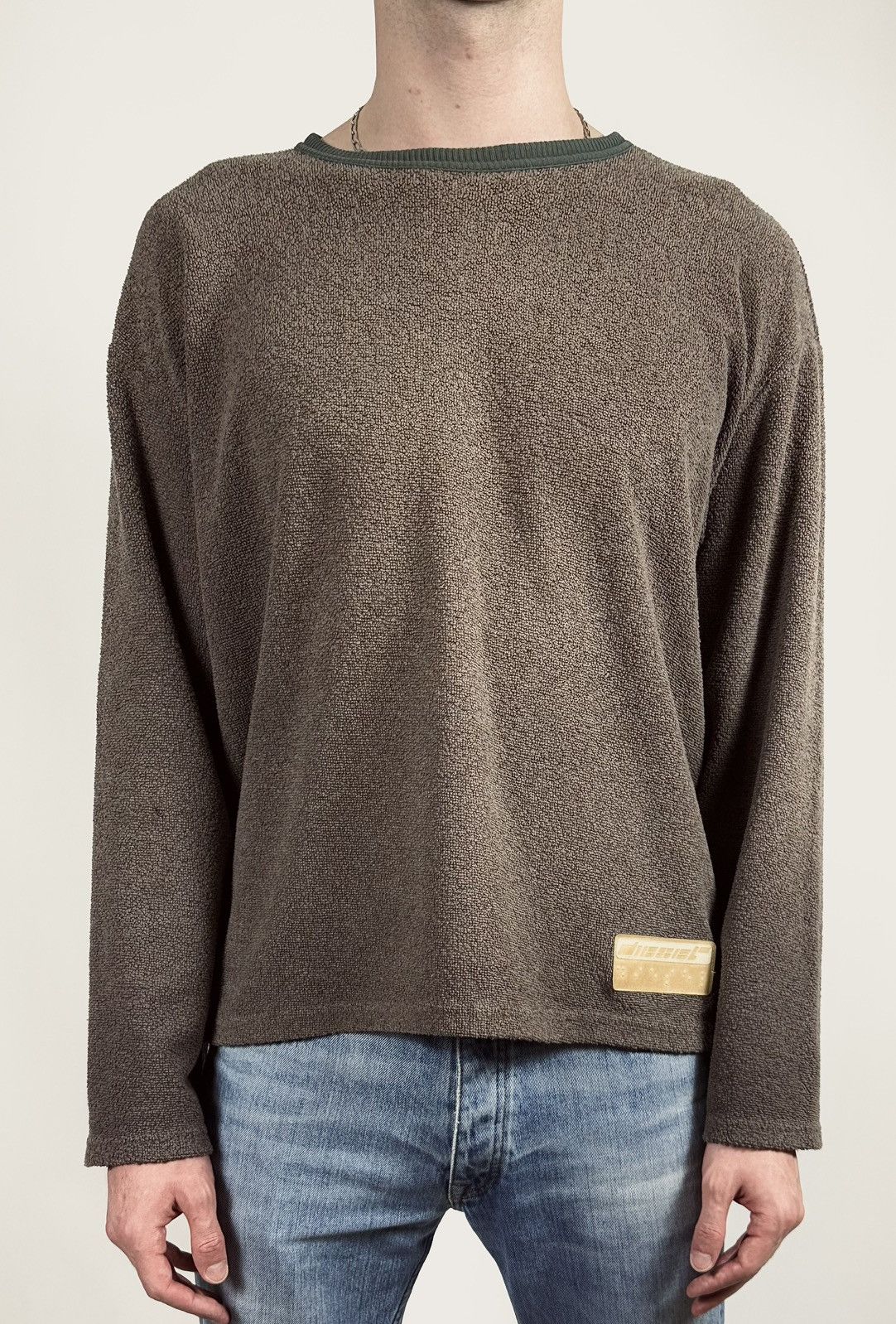 Diesel × Vintage 90s Vintage Diesel Rubber Logo Towel Knit Jumper Size US L / EU 52-54 / 3 - 2 Thumbnail