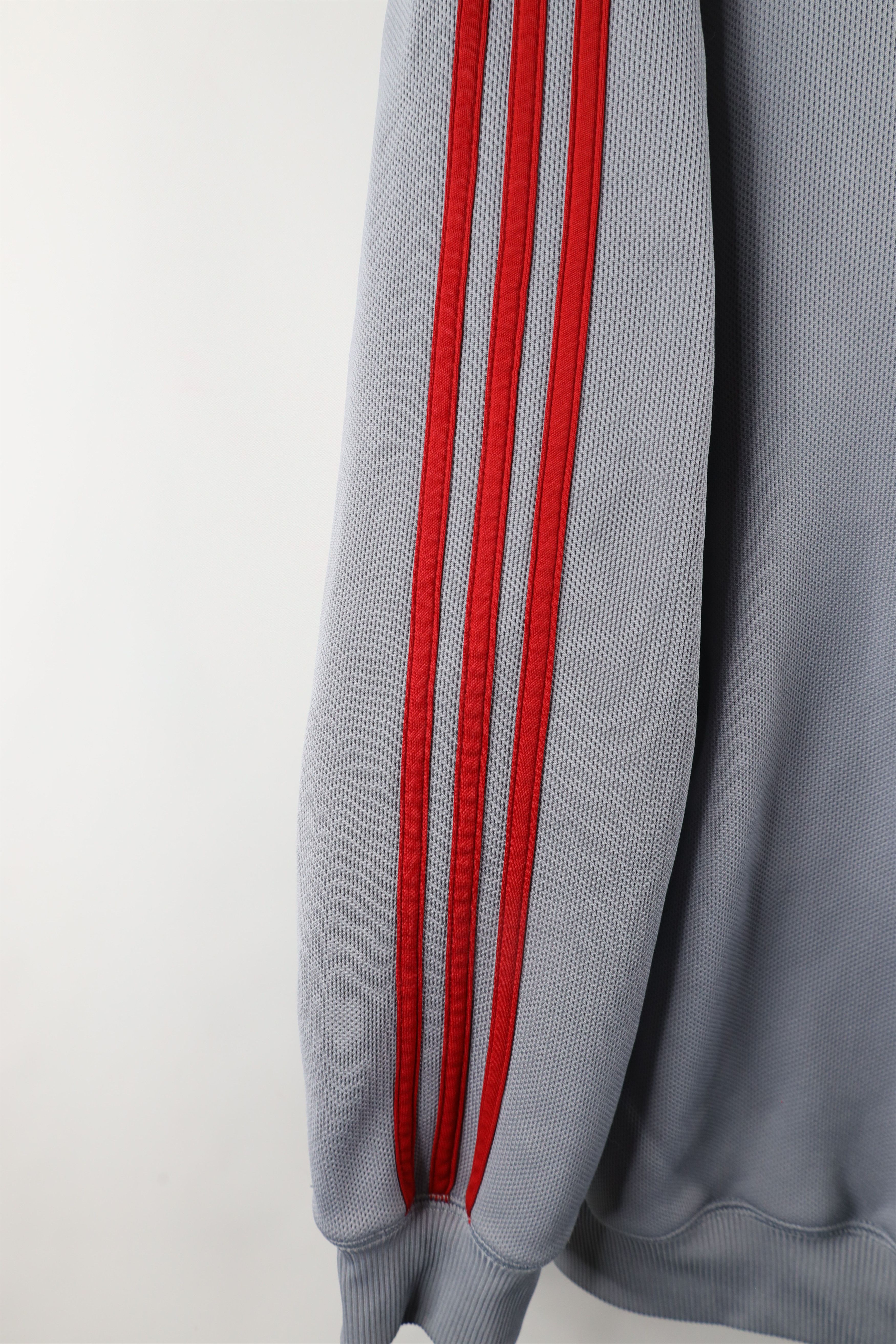 Adidas × Vintage Vintage Adidas Striped Mesh Knit Hoodie Sweatshirt Gray Size US L / EU 52-54 / 3 - 5 Thumbnail