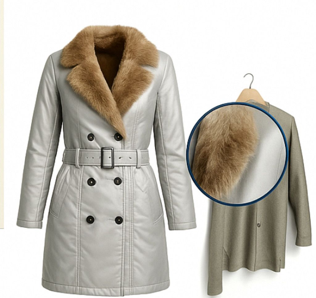 Other Vintage 60s Satin Trench Coat with Fur Collar Studio 54 Glam Size M / US 6-8 / IT 42-44 - 3 Thumbnail