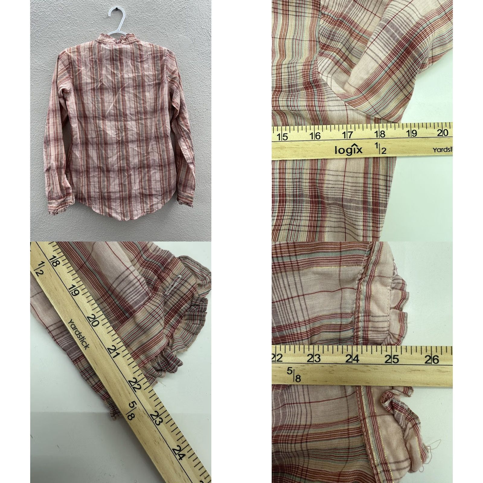 Pinko Womens Selection Shirt Size 7/8 Pink Plaid Long Sleeve Button Up Size M / US 6-8 / IT 42-44 - 8 Thumbnail