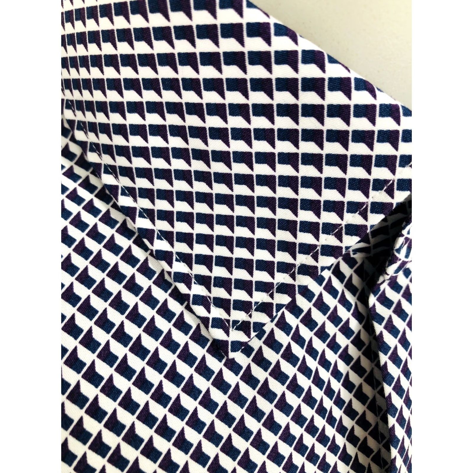 BUGATCHI Bugatchi Uomo Geometric Mens Shirt White Blue Dark Purple 41 / 16 Long Sleeve Size US L / EU 52-54 / 3 - 2 Thumbnail