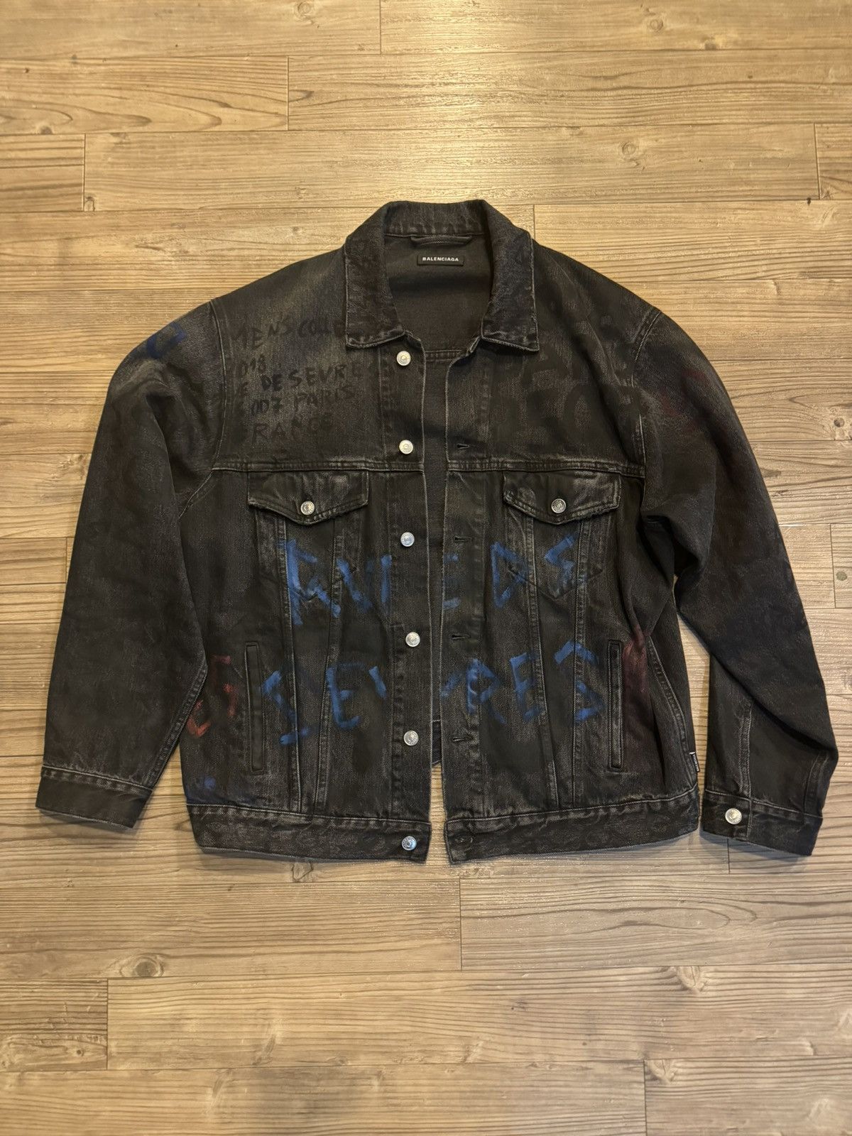 Balenciaga Balenciaga Overized Black Grafitti Denim Jacket | Grailed