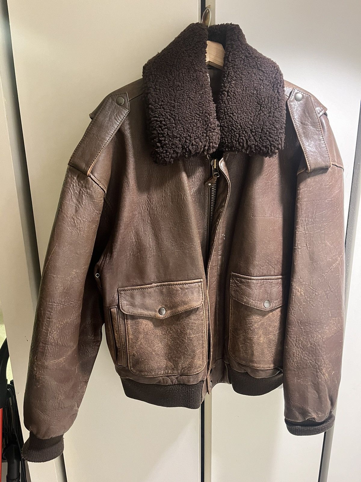 Vintage Adventure Bound Fur Collar Leather Flight Jacket
