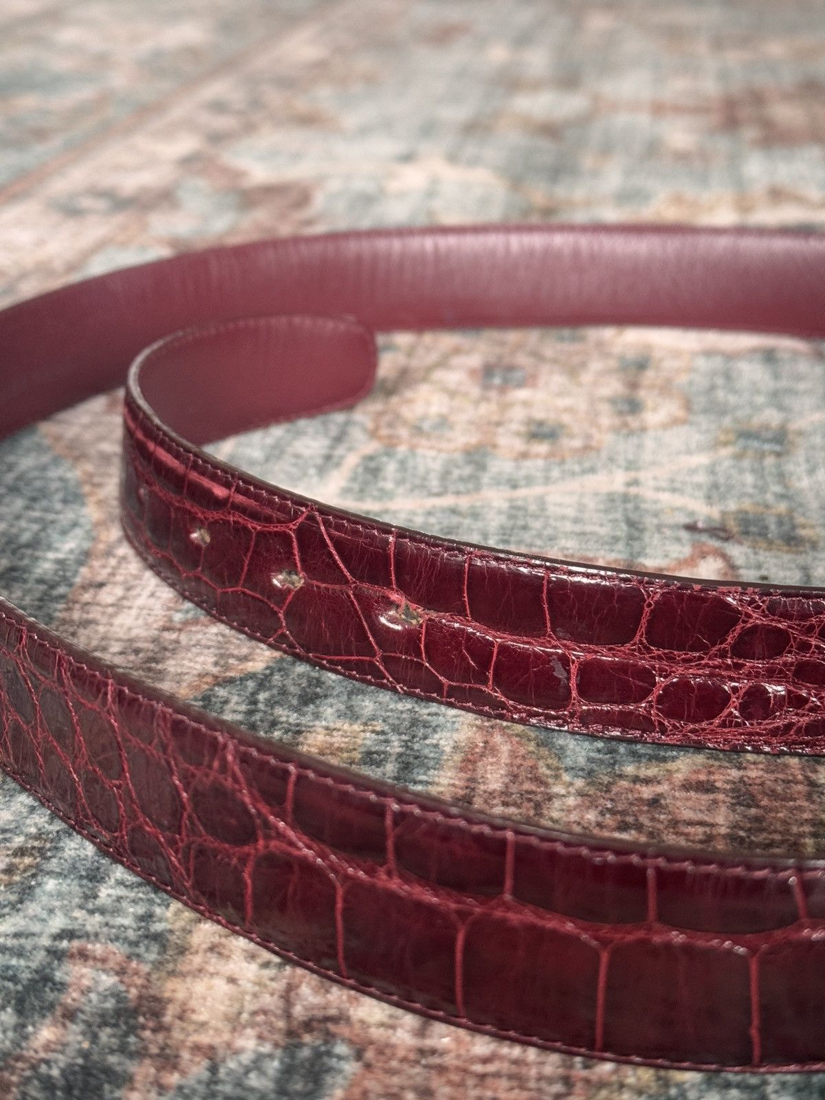 Stefano Ricci Stefano Ricci Red Alligator Belt – 46” Solid Gold Buckle Size 46 - 6 Thumbnail