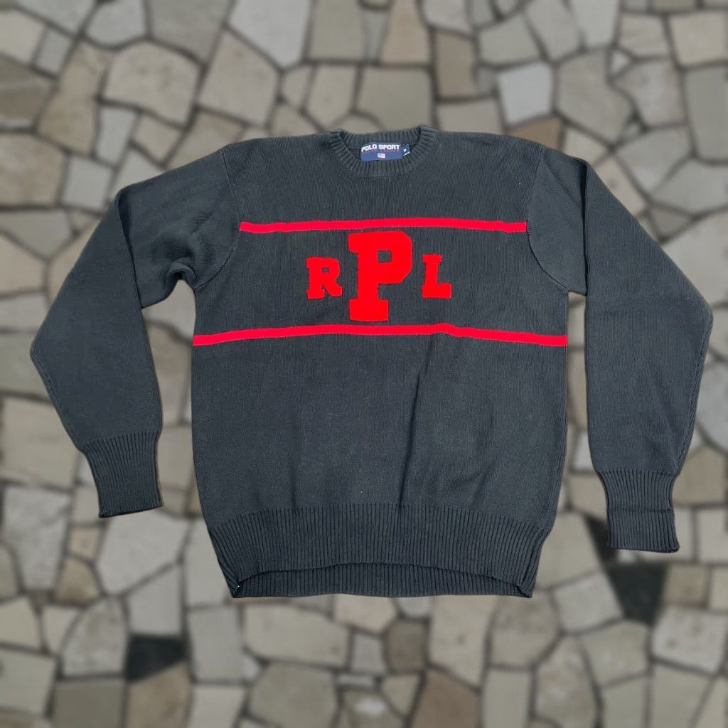VINTAGE Polo Sport Ralph Lauren Mens M Black Stadium Sweater 1993 P Wing PRL 90s