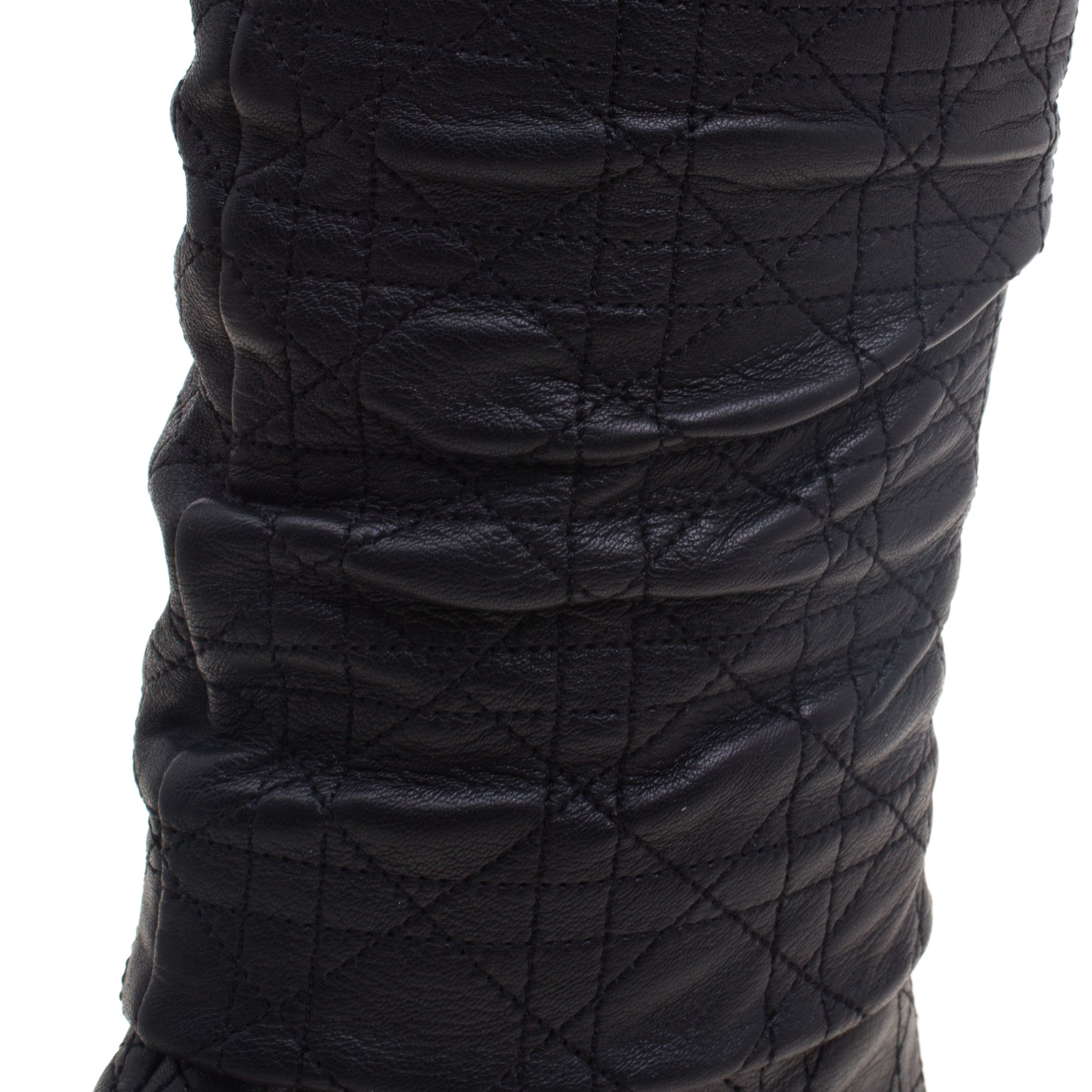 Dior DIOR Boots Leather Shoes Knee Black Cannage Quilted Sz 36 Size US 6 / IT 36 - 7 Thumbnail