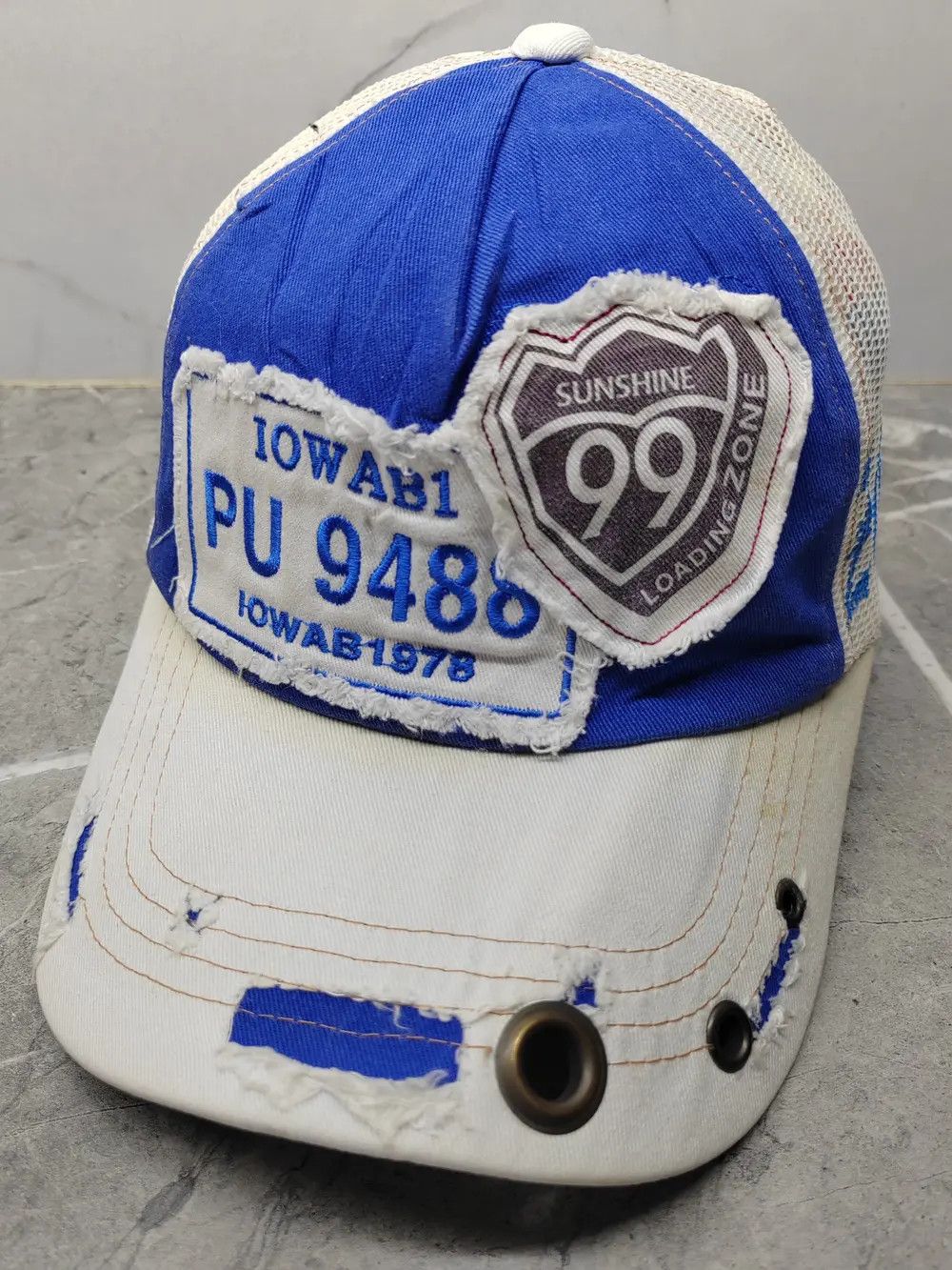 image of Vintage Zone 99 Distressed Style Trucker Hat Cap in Mix, Men's