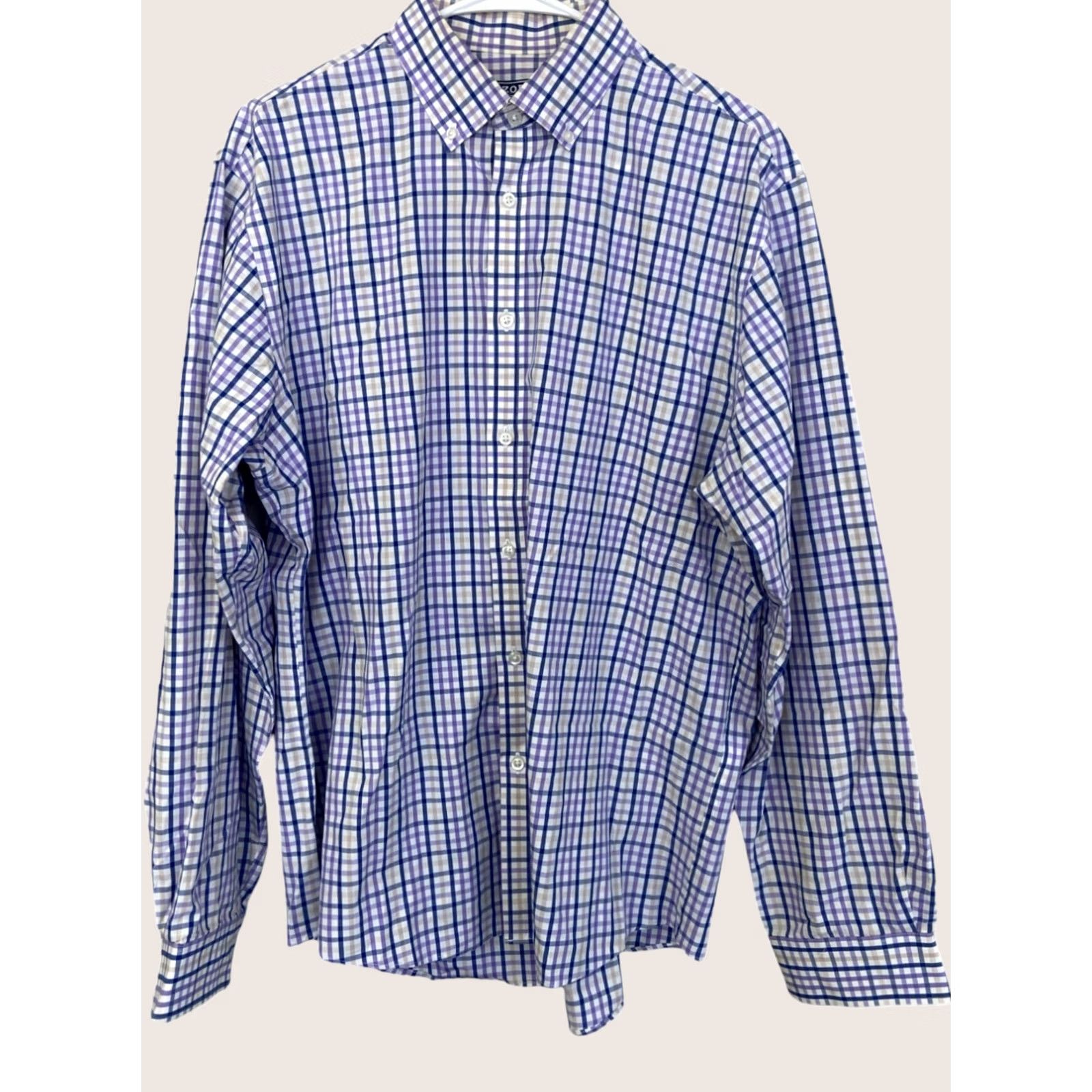 Izod Izod Mens Dress Shirt - Purple Plaid - Slim Fit - Blue - 16.5 - Button Down - Machine Washable Size 46R - 1 Thumbnail