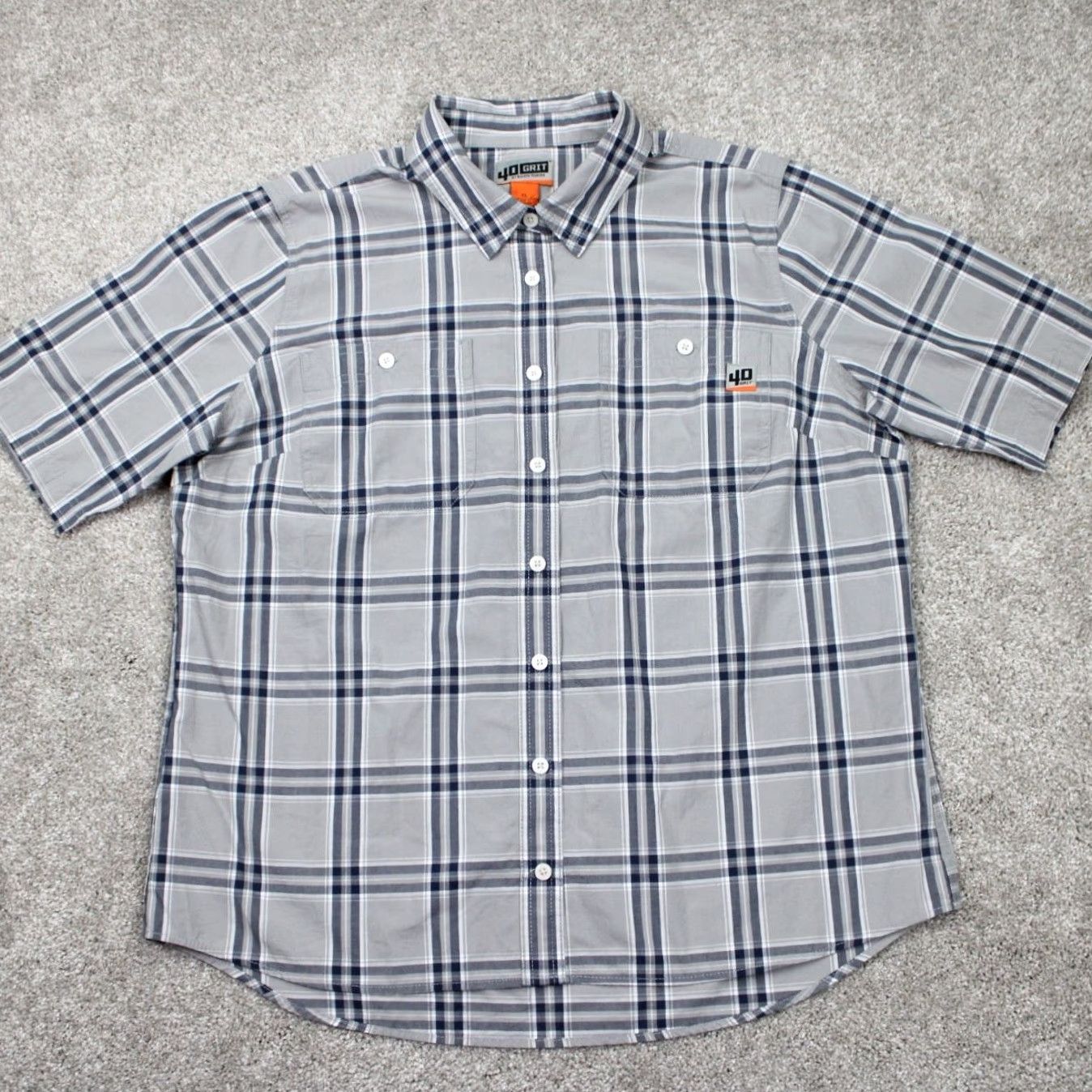 Vintage 40 Grit Shirt Womens XL Gray/Blue Plaid 100% Cotton Short Sleeve Button Up Size XL / US 12-14 / IT 48-50 - 2 Thumbnail