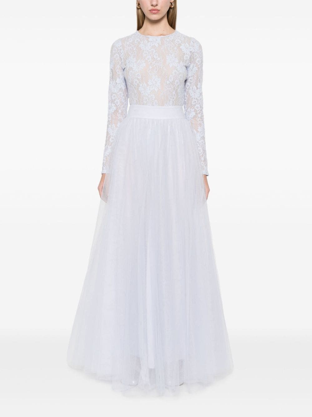 oc11z1025 Tulle Midi Skirt in Light Blue