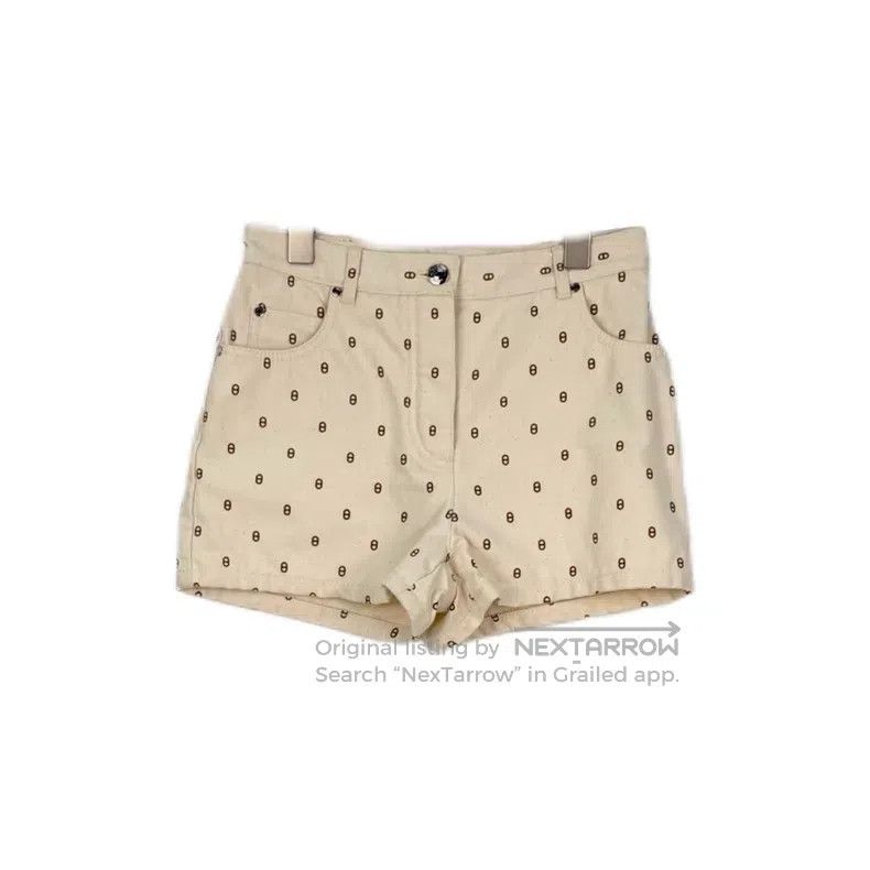 Hermes Hermes Beige Pig Nose Leather Label Denim Cotton Shorts Size 42" / US 20 - 1 Thumbnail