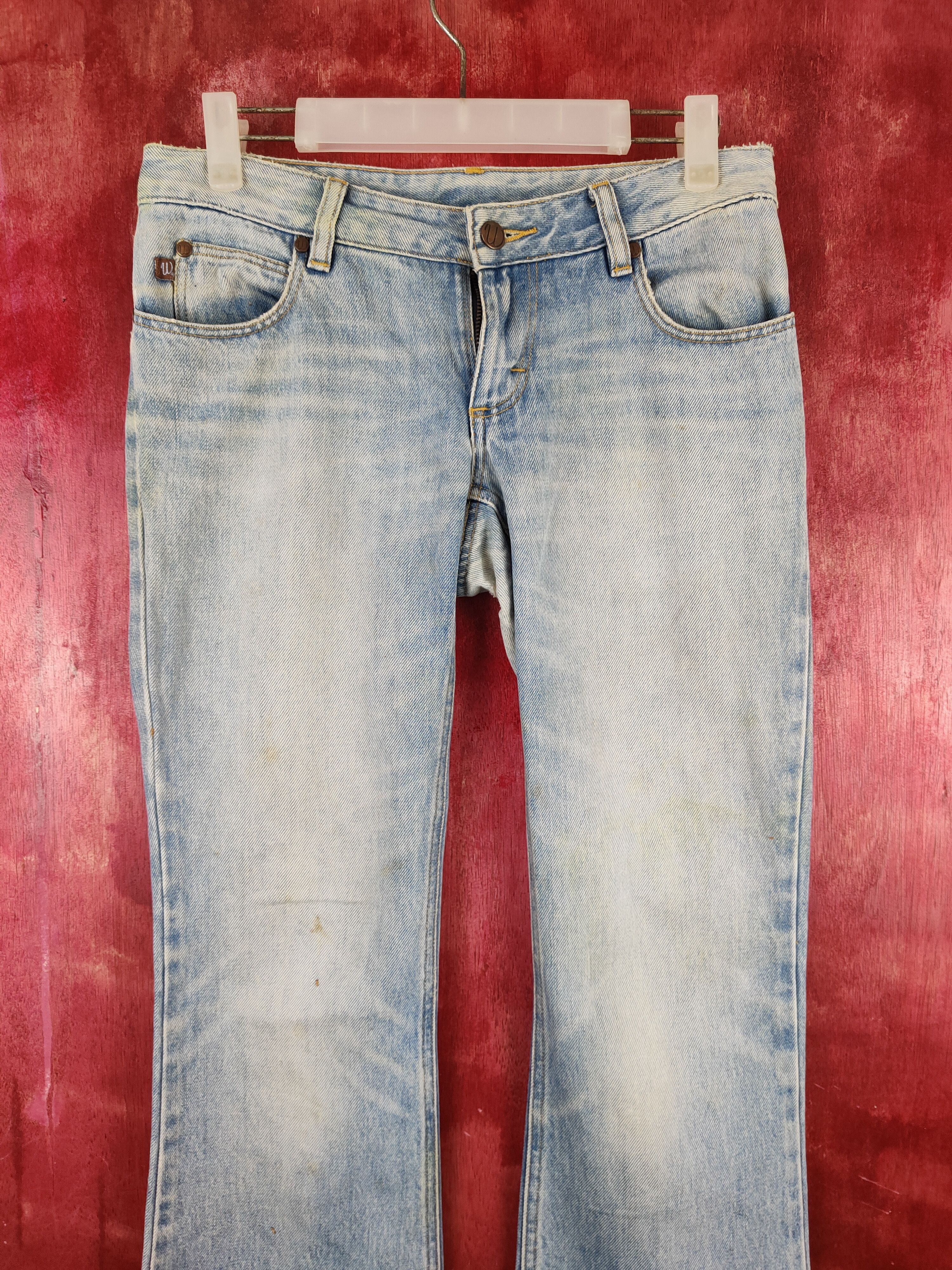 Japanese Brand Wrangler Blue Faded Distressed Bootcut Jeans #S2017 Size 29" - 2 Thumbnail