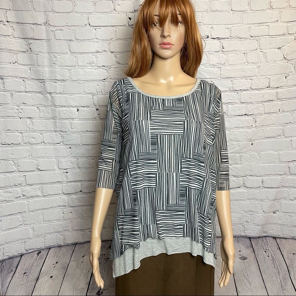 Anthropologie Anthropologie Weston Gray Black 3/4 Sleeve Layered Top Size Size M / US 6-8 / IT 42-44 - 1 Thumbnail
